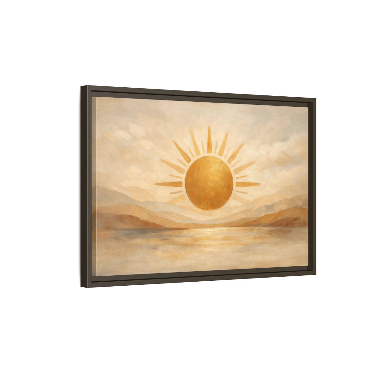 Side Mockup 2. Nature Sun Gold And Tan shown as stretched canvas wall art