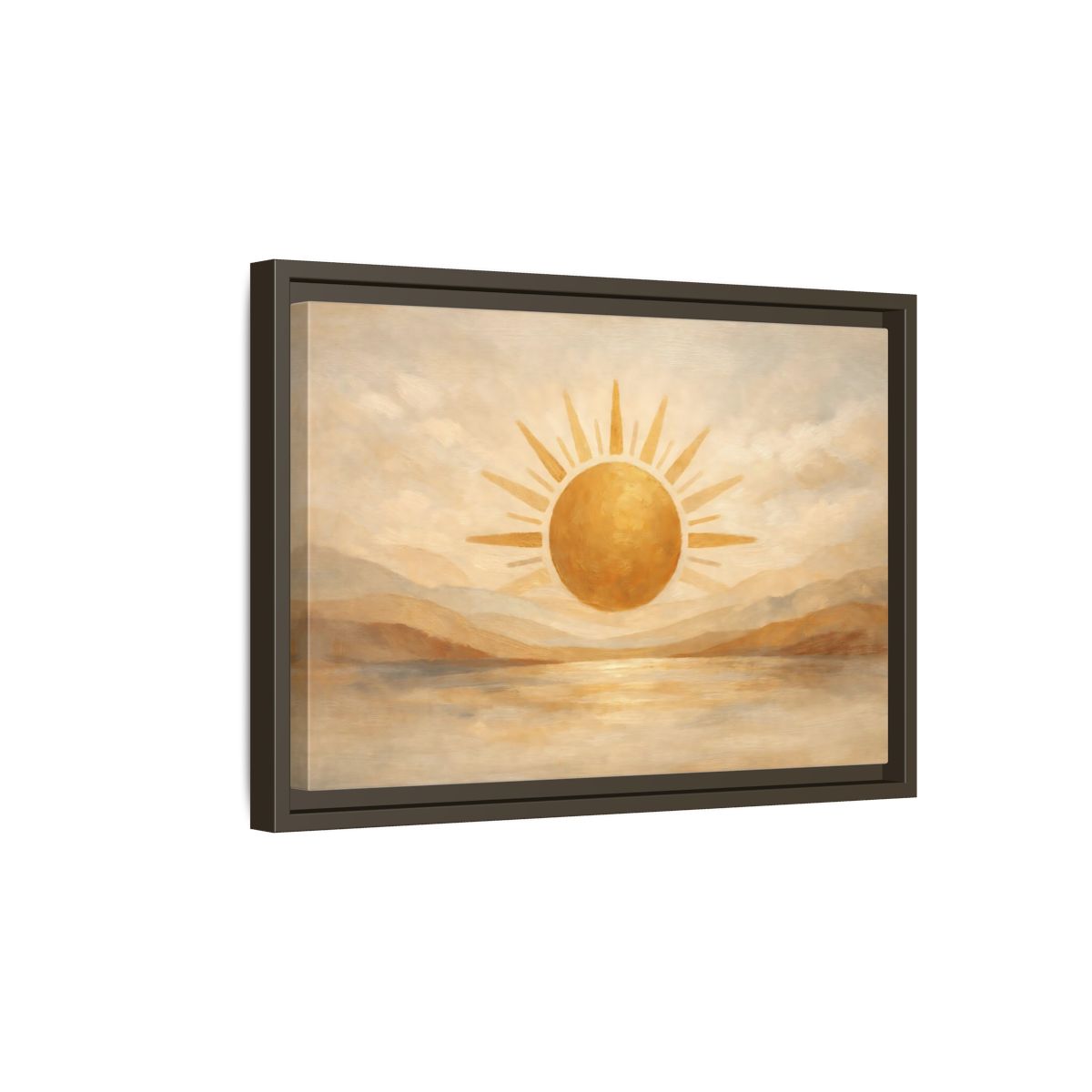 Side Mockup 5. Nature Sun Gold And Tan shown as stretched canvas wall art