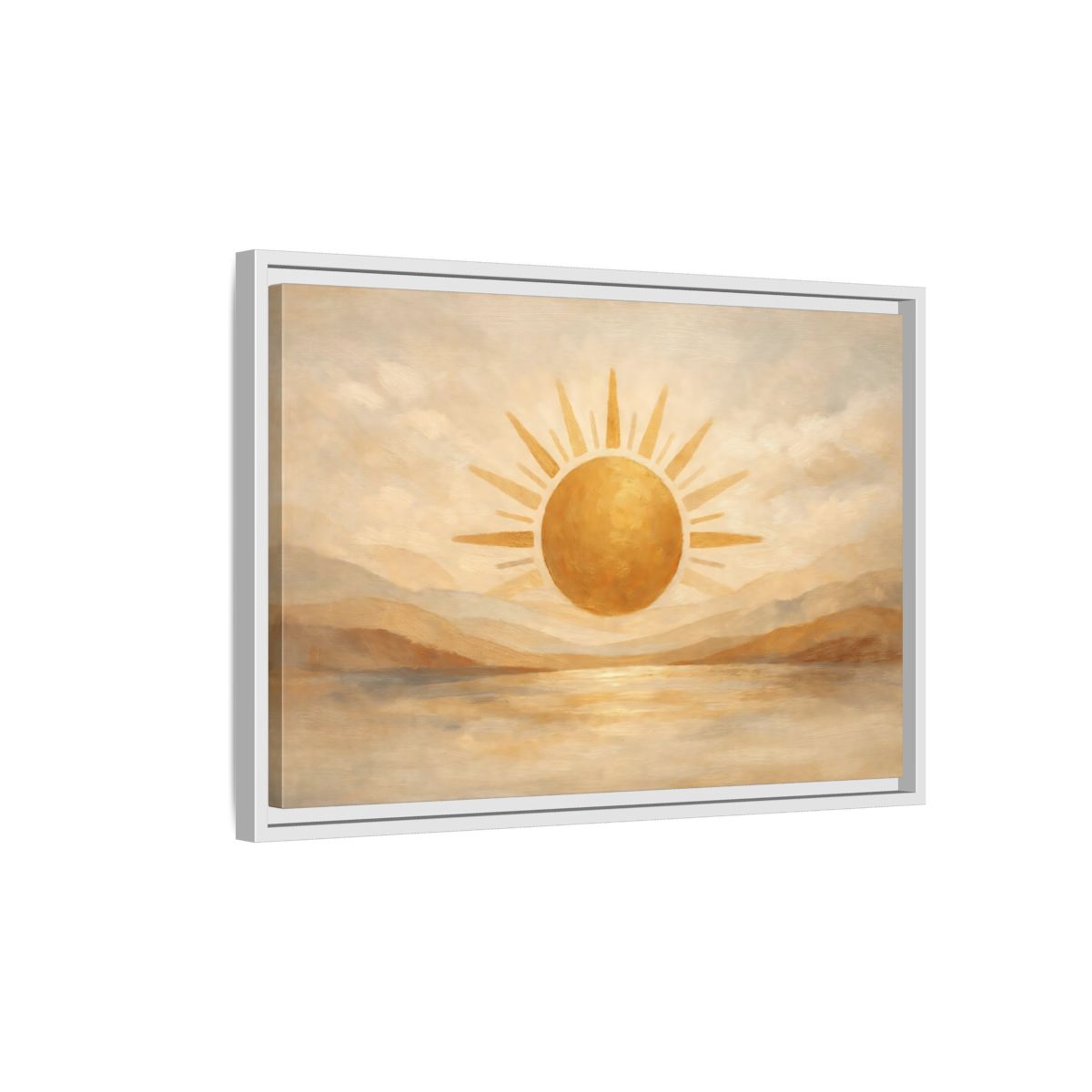 Side Mockup 1. Nature Sun Gold And Tan shown as stretched canvas wall art