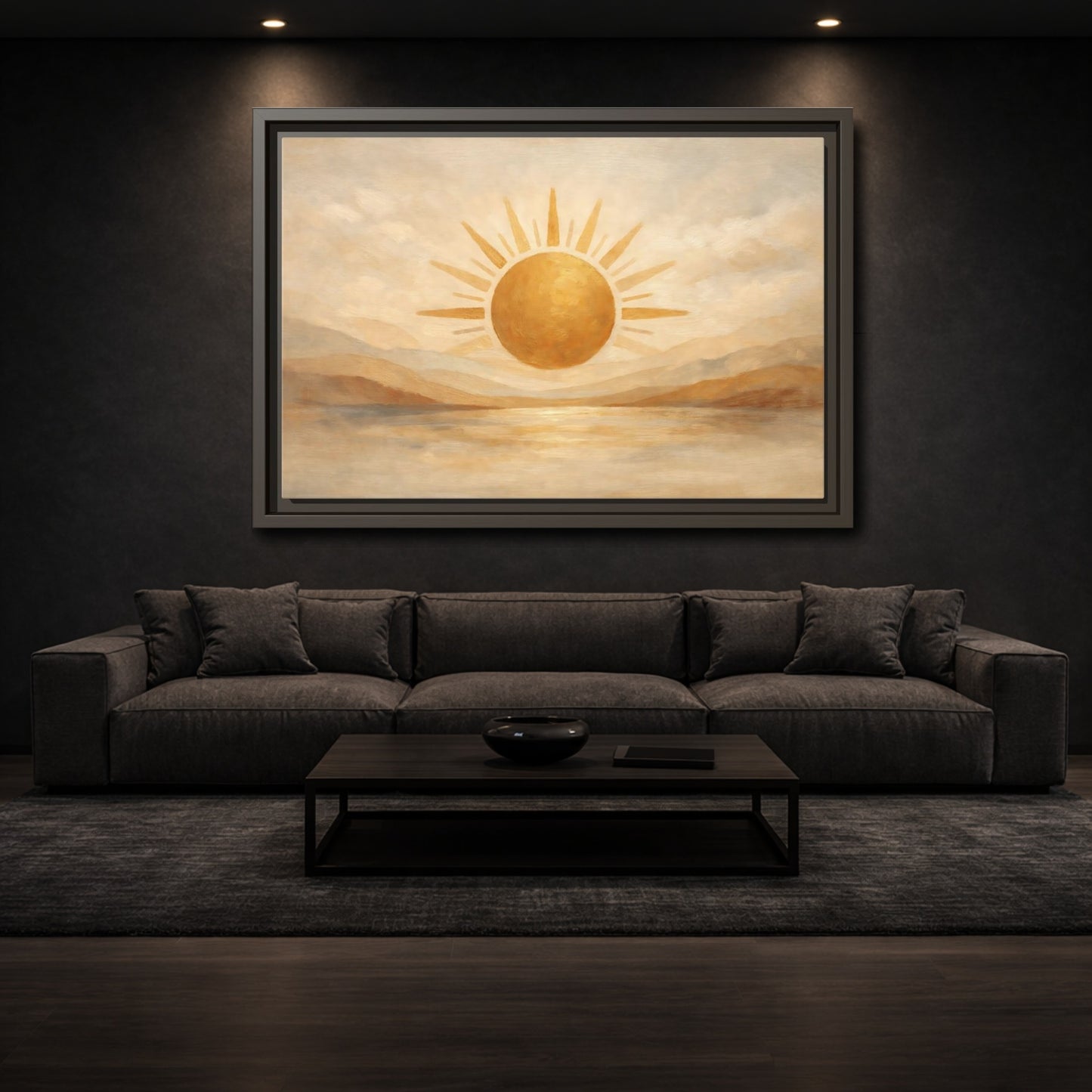 Mockup 2. Nature Sun Gold And Tan shown as stretched canvas wall art