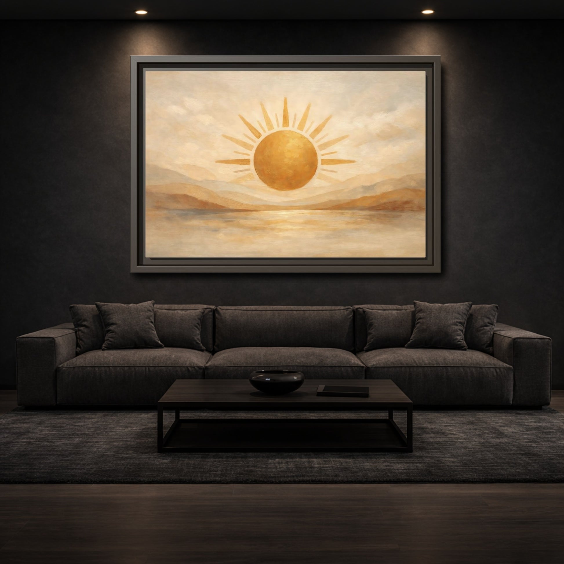 Mockup 2. Nature Sun Gold And Tan shown as stretched canvas wall art