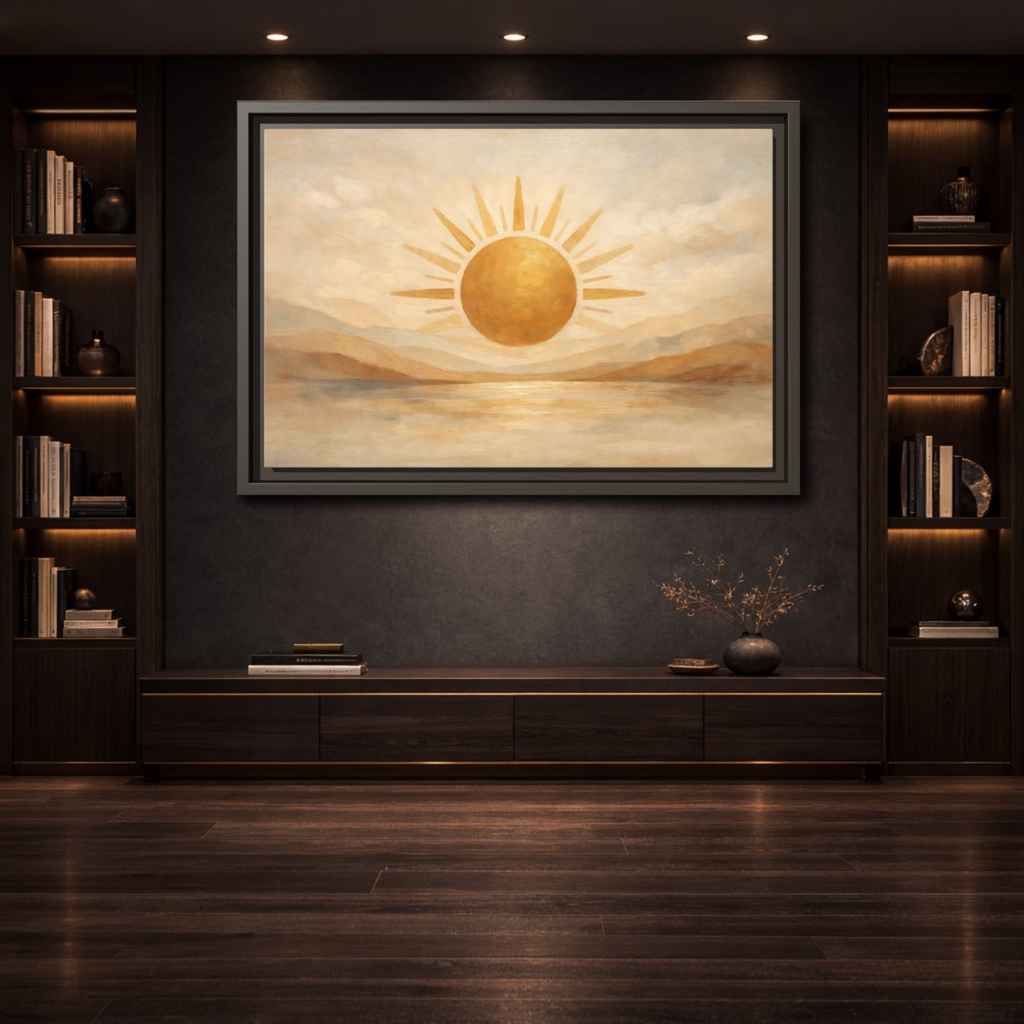 Mockup 3. Nature Sun Gold And Tan shown as stretched canvas wall art