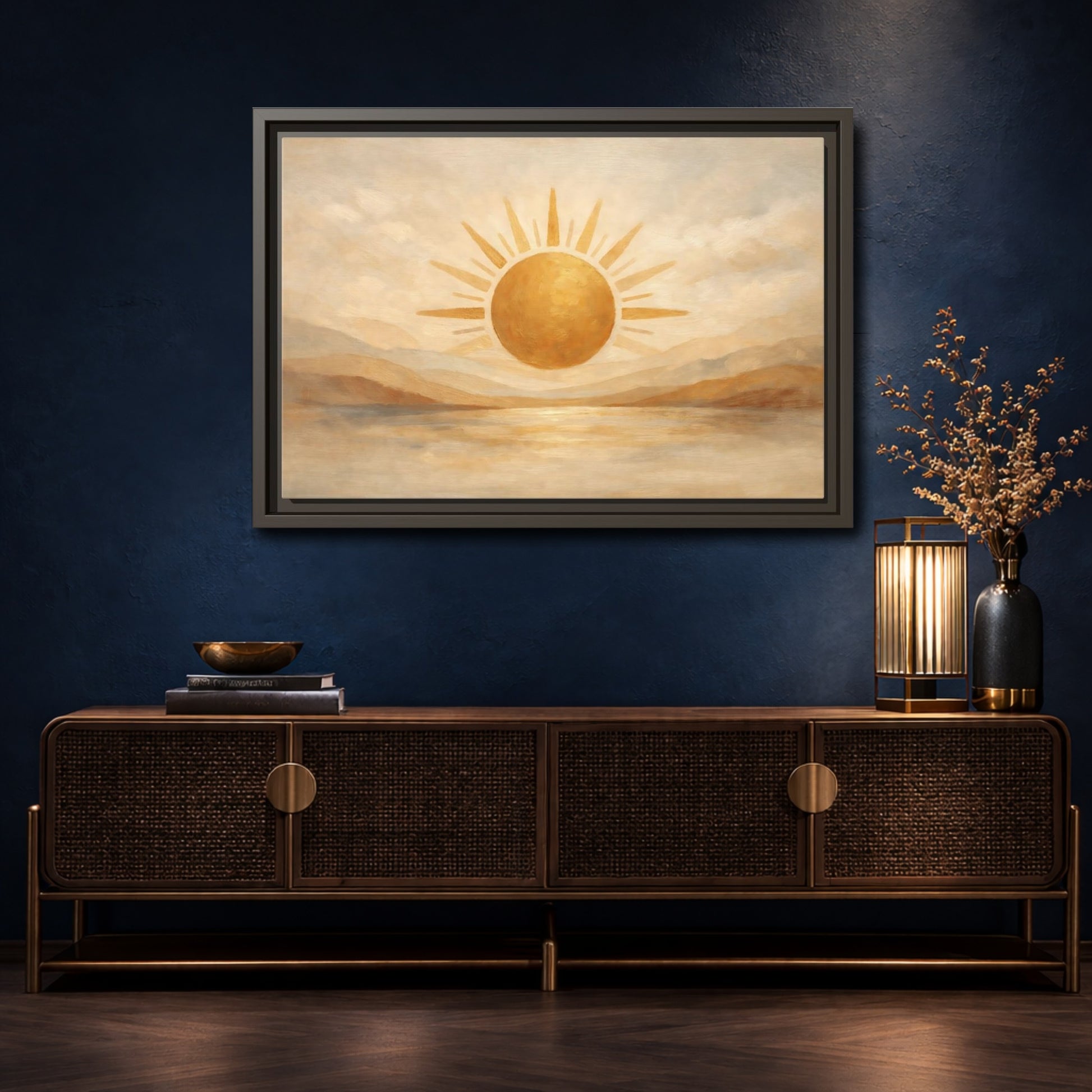 Mockup 4. Nature Sun Gold And Tan shown as stretched canvas wall art
