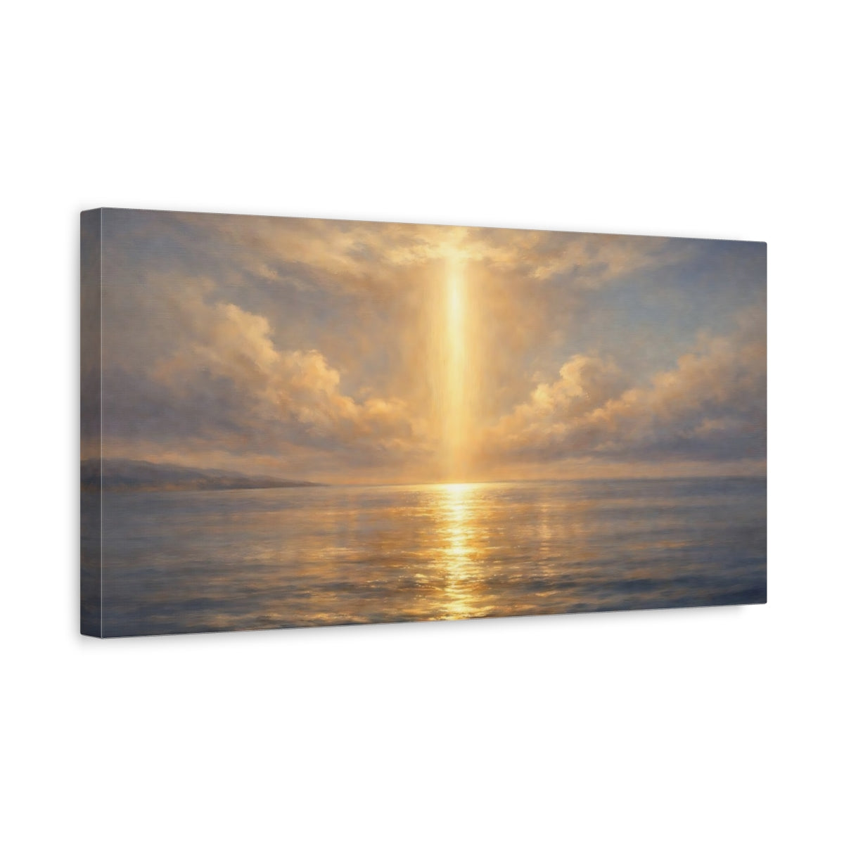 Side Mockup 3. Nature Sunbeam Ocean Golden Ocean shown as stretched canvas wall art