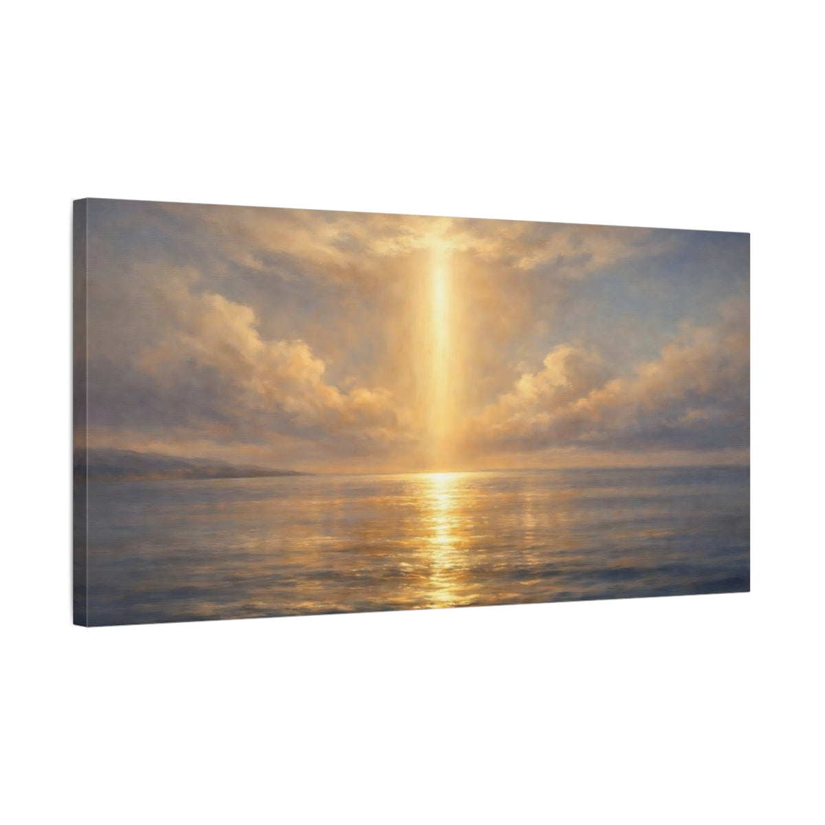 Side Mockup 2. Nature Sunbeam Ocean Golden Ocean shown as stretched canvas wall art