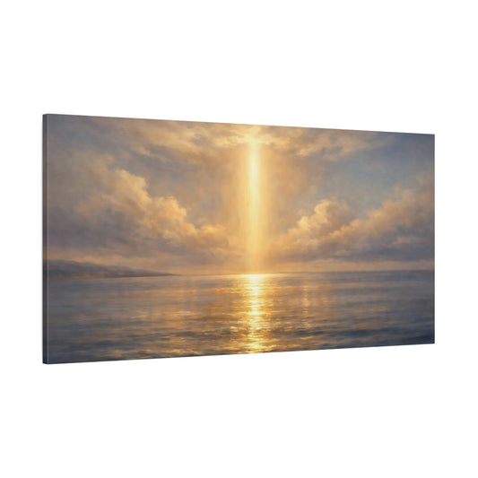 Main Mockup. Nature Sunbeam Ocean Golden Ocean shown as stretched canvas wall art