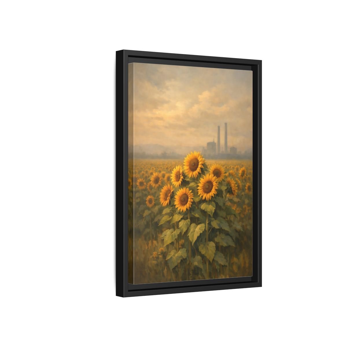Nature Sunflower Field Yellow - Framed Canvas Wall Art Print - YesArtYes