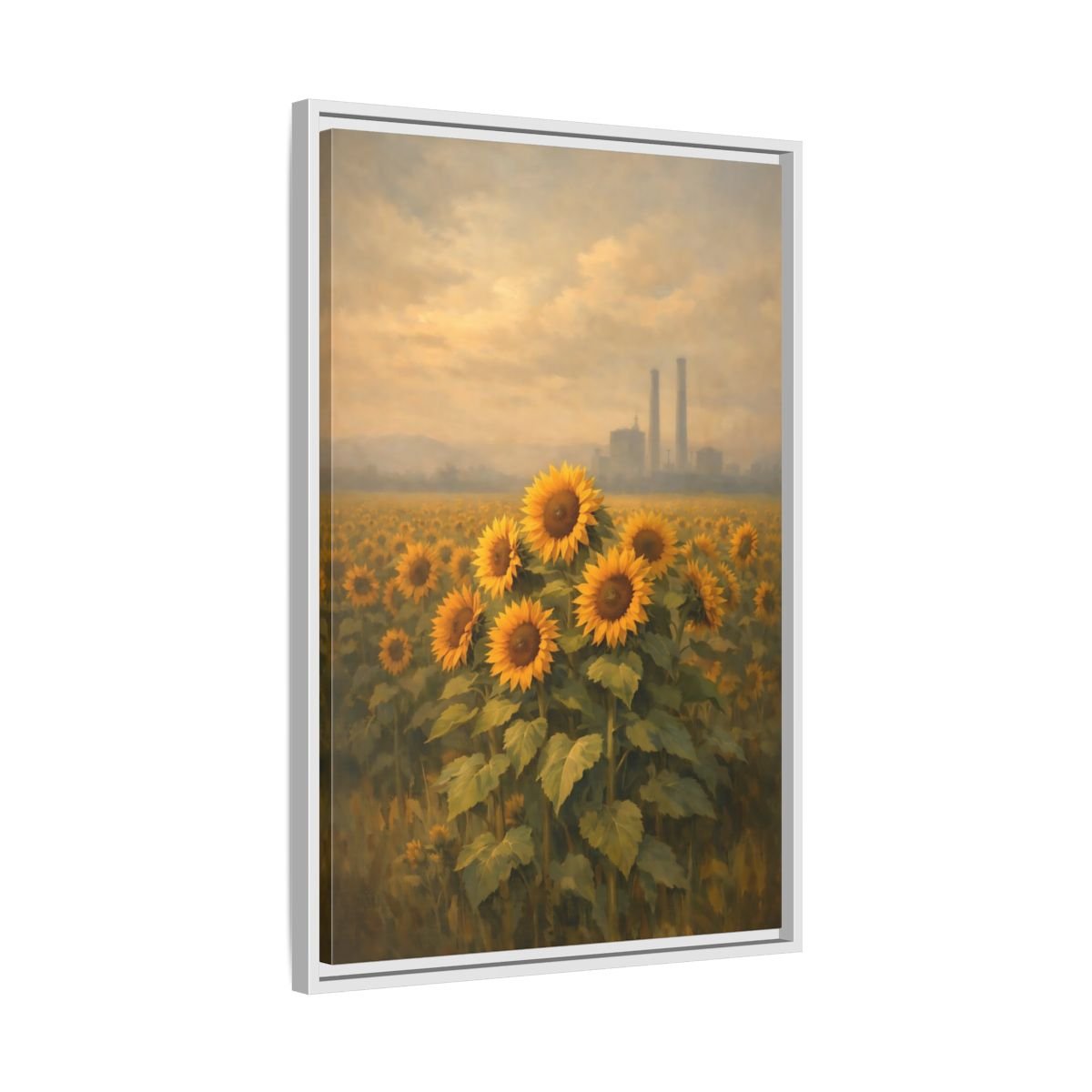 Nature Sunflower Field Yellow - Framed Canvas Wall Art Print - YesArtYes