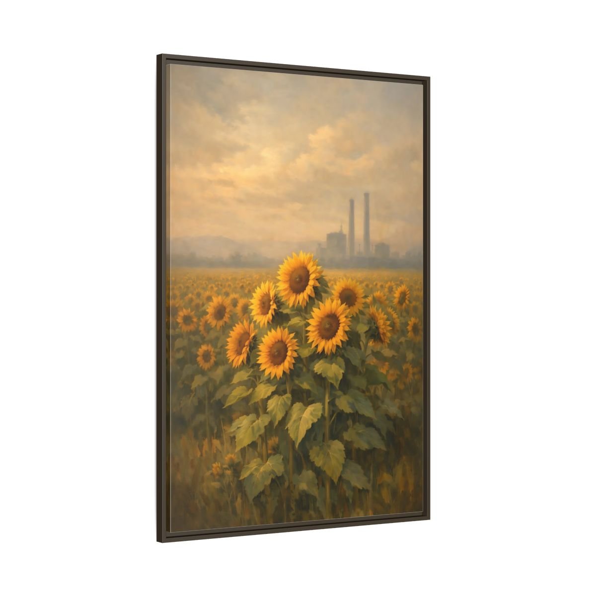 Nature Sunflower Field Yellow - Framed Canvas Wall Art Print - YesArtYes