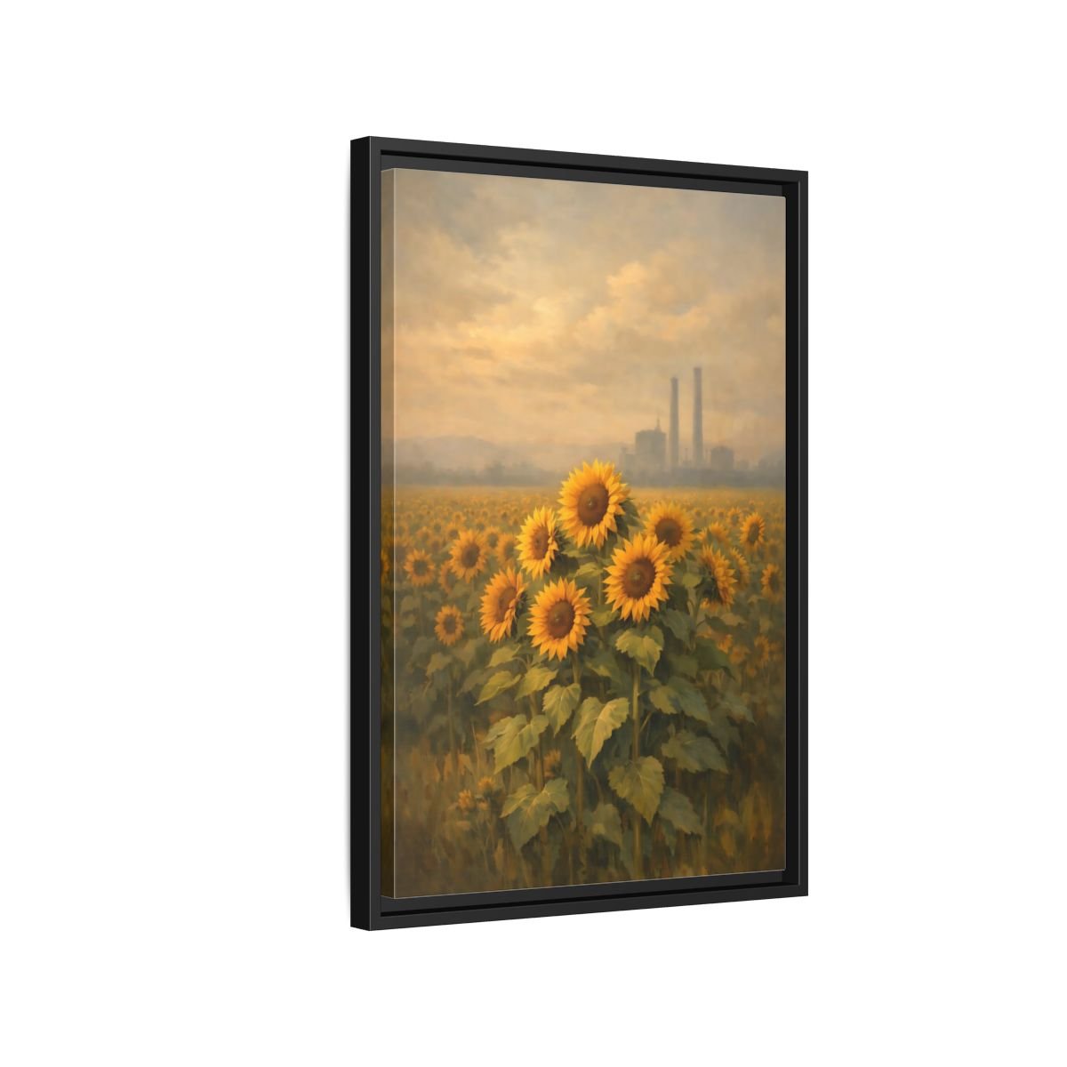 Nature Sunflower Field Yellow - Framed Canvas Wall Art Print - YesArtYes