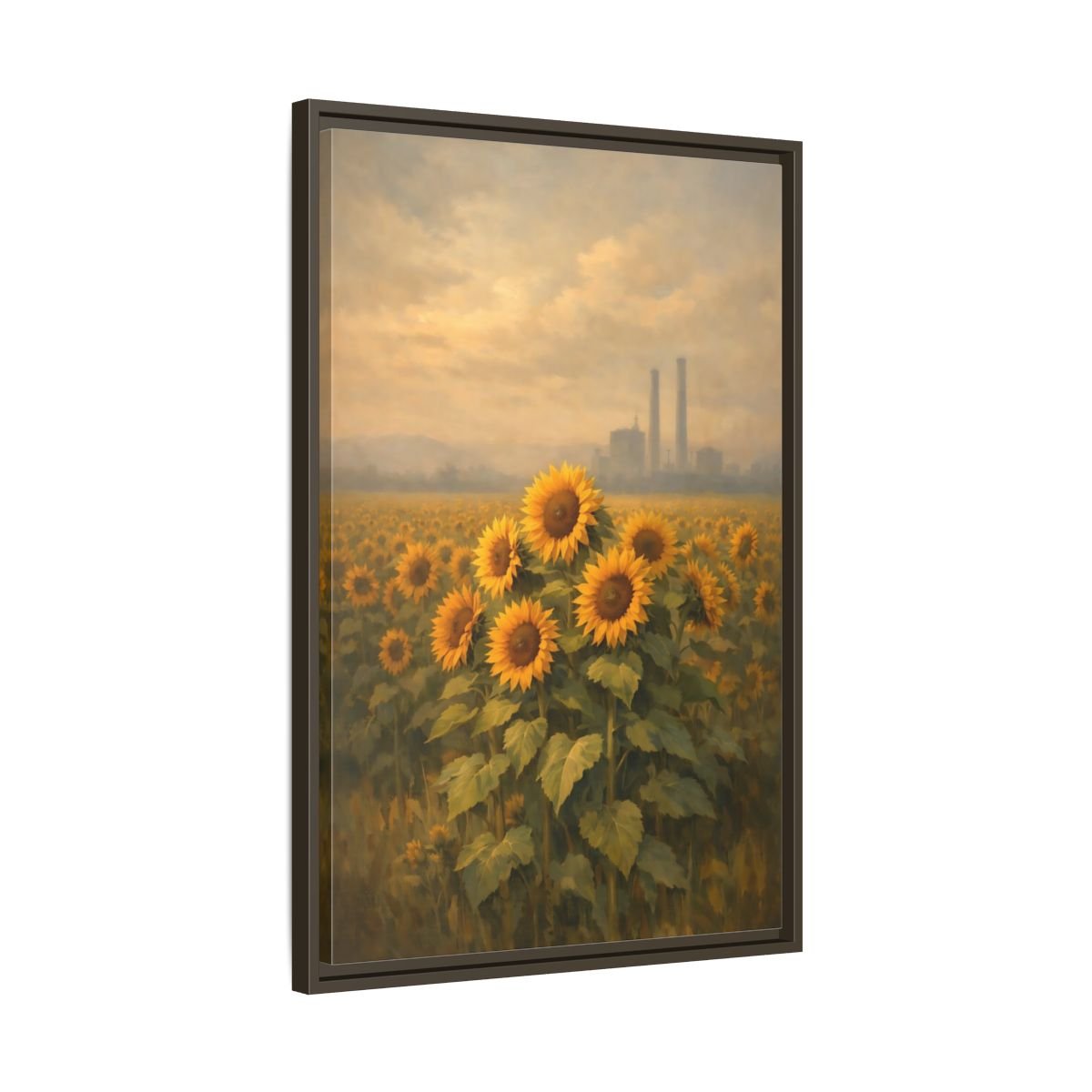 Nature Sunflower Field Yellow - Framed Canvas Wall Art Print - YesArtYes