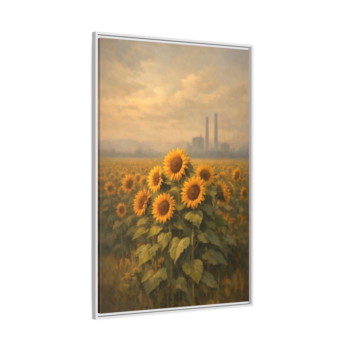 Nature Sunflower Field Yellow - Framed Canvas Wall Art Print - YesArtYes