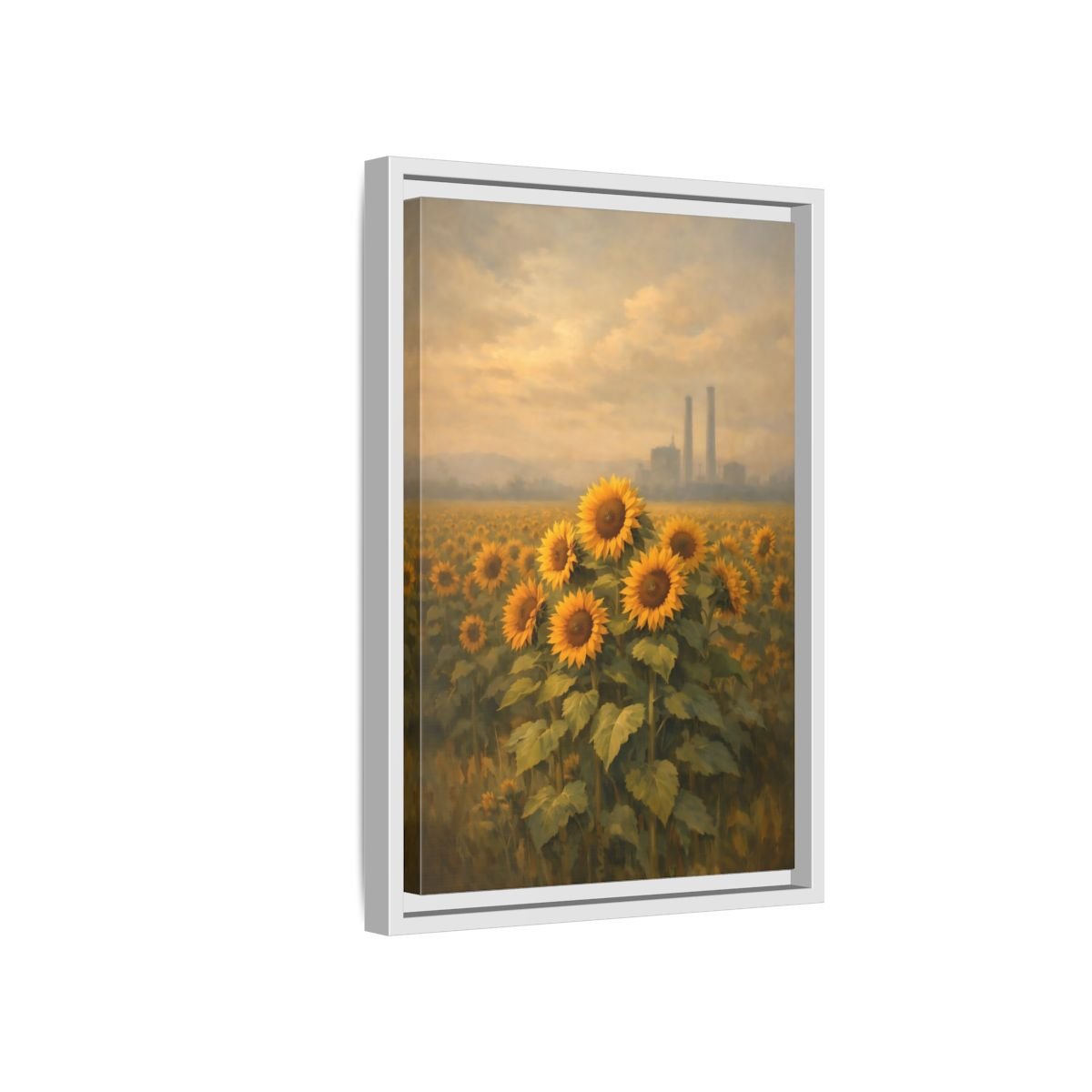 Nature Sunflower Field Yellow - Framed Canvas Wall Art Print - YesArtYes