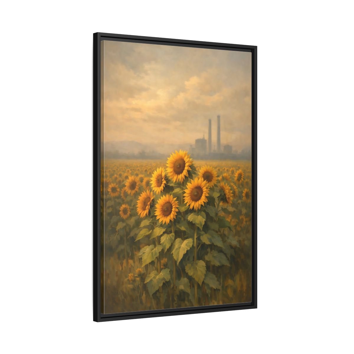 Nature Sunflower Field Yellow - Framed Canvas Wall Art Print - YesArtYes