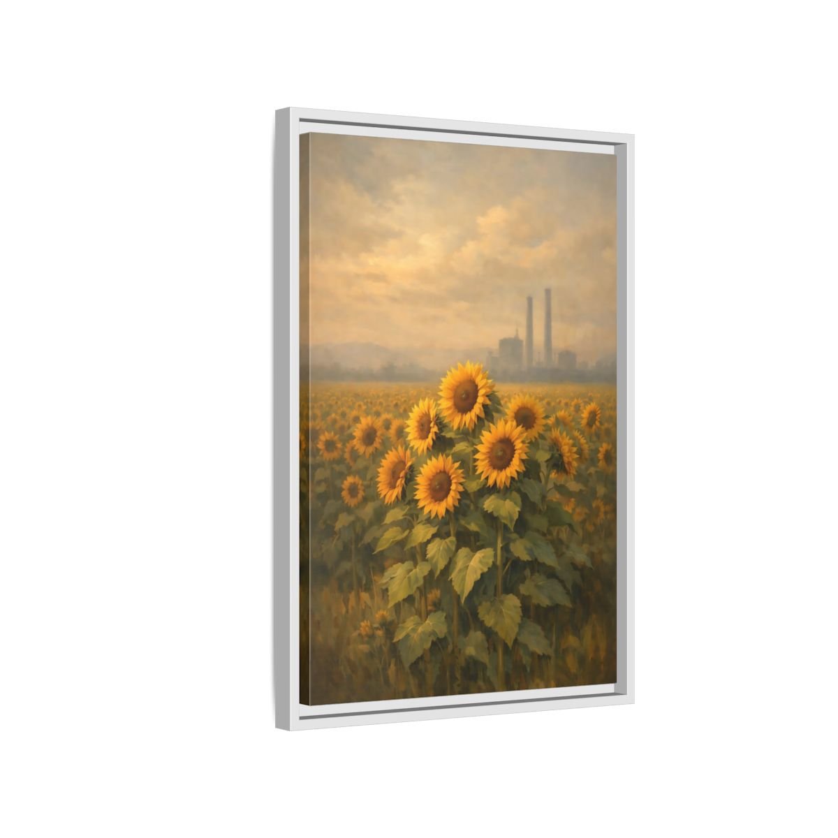 Nature Sunflower Field Yellow - Framed Canvas Wall Art Print - YesArtYes