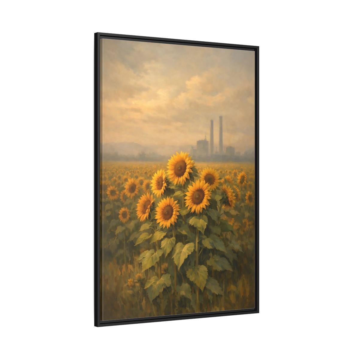 Nature Sunflower Field Yellow - Framed Canvas Wall Art Print - YesArtYes
