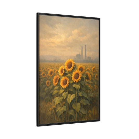 Nature Sunflower Field Yellow - Framed Canvas Wall Art Print - YesArtYes