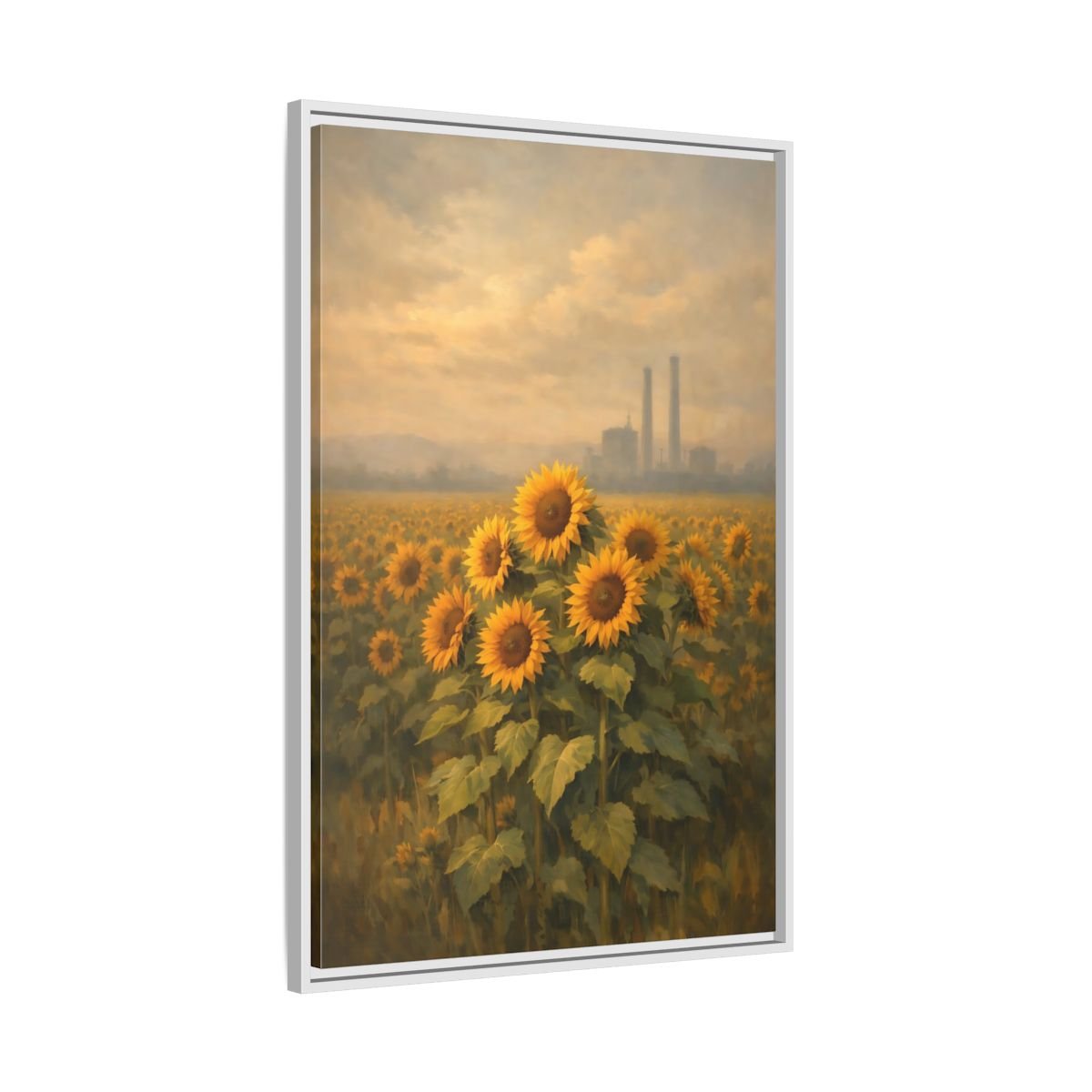 Nature Sunflower Field Yellow - Framed Canvas Wall Art Print - YesArtYes