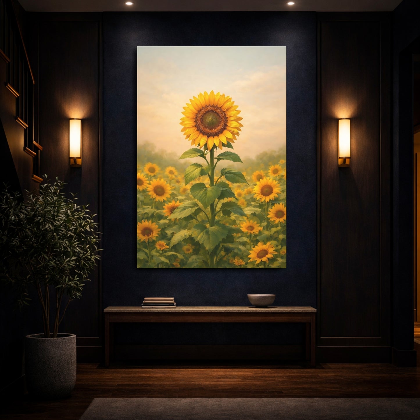 Mockup 3. Nature Sunflower Field Yellow Sunflower Field shown as stretched canvas wall art
