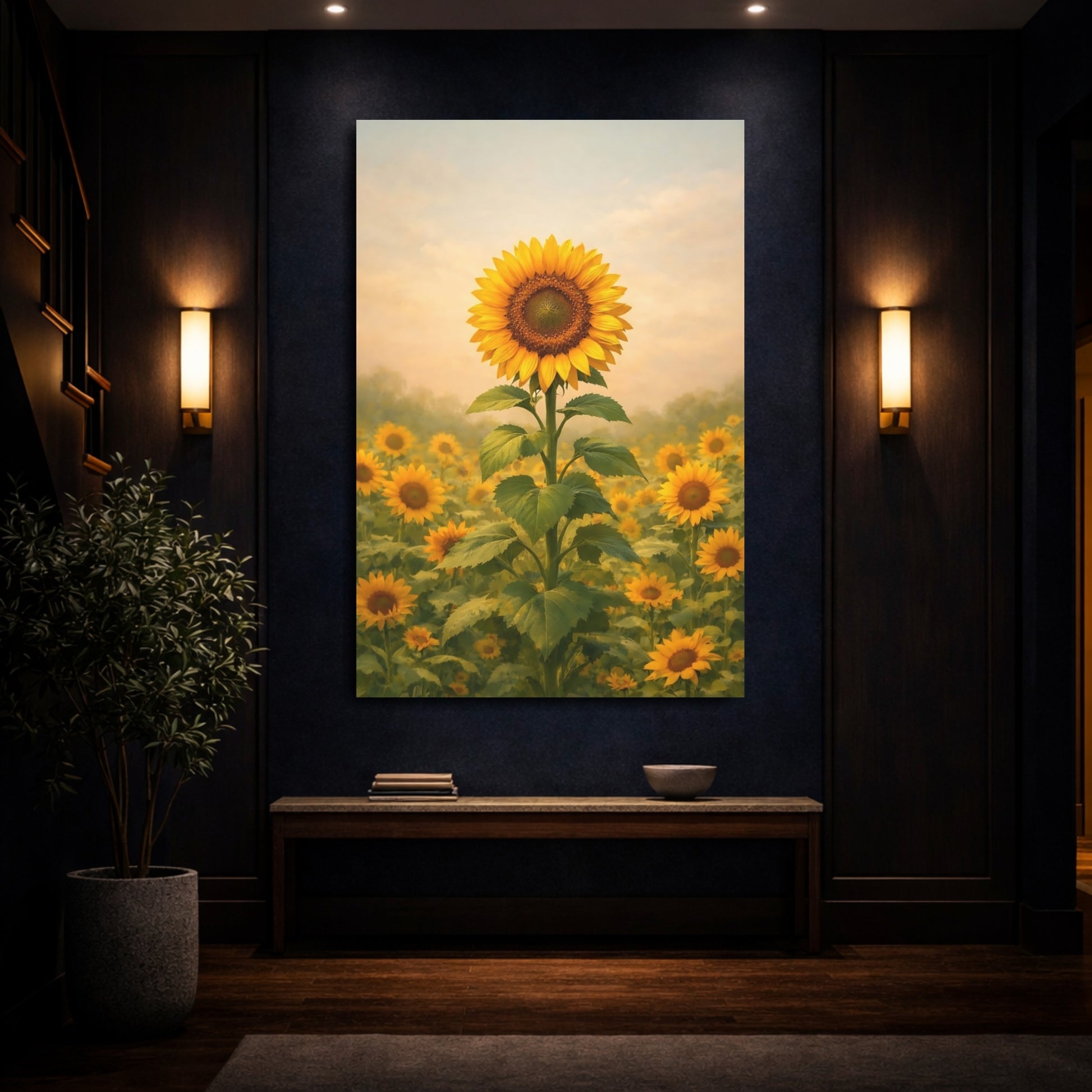Mockup 3. Nature Sunflower Field Yellow Sunflower Field shown as stretched canvas wall art