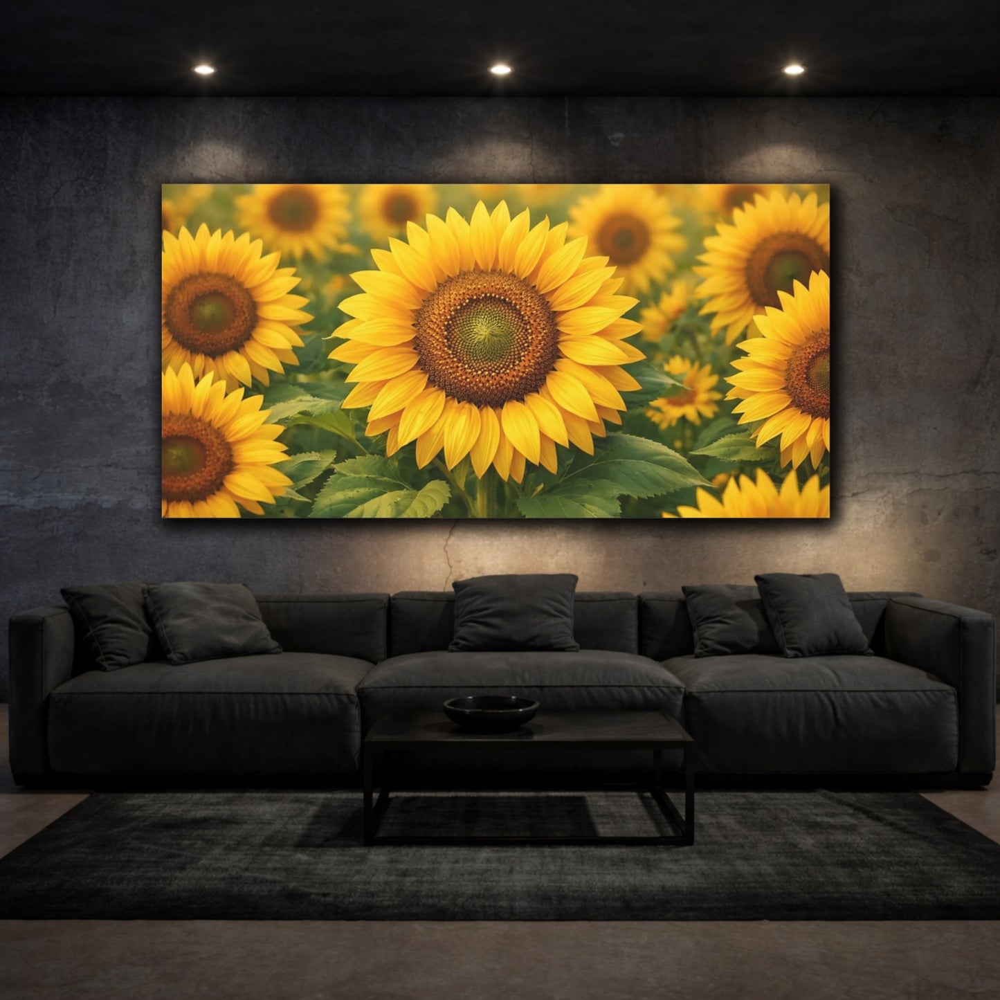 Mockup 2. Nature Sunflower Field Yellow Sunflower shown as stretched canvas wall art