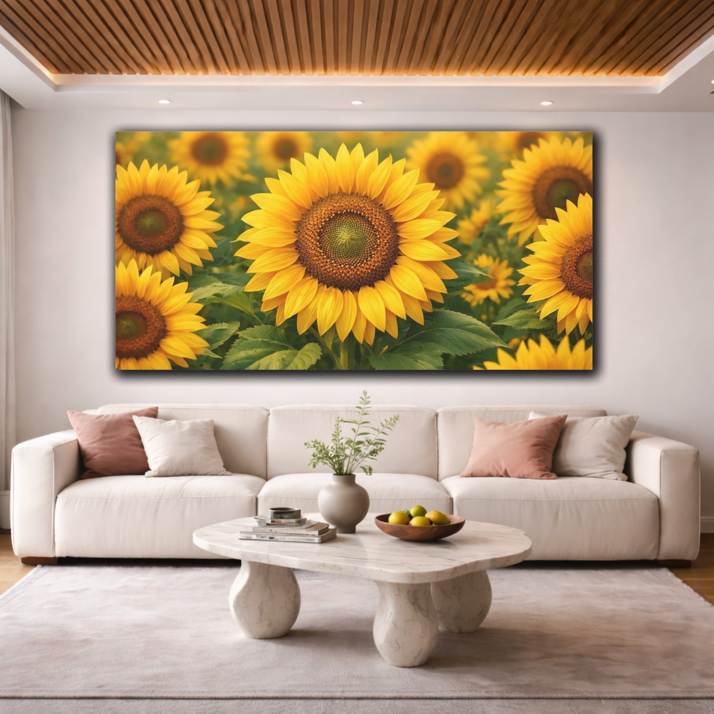 Mockup 3. Nature Sunflower Field Yellow Sunflower shown as stretched canvas wall art