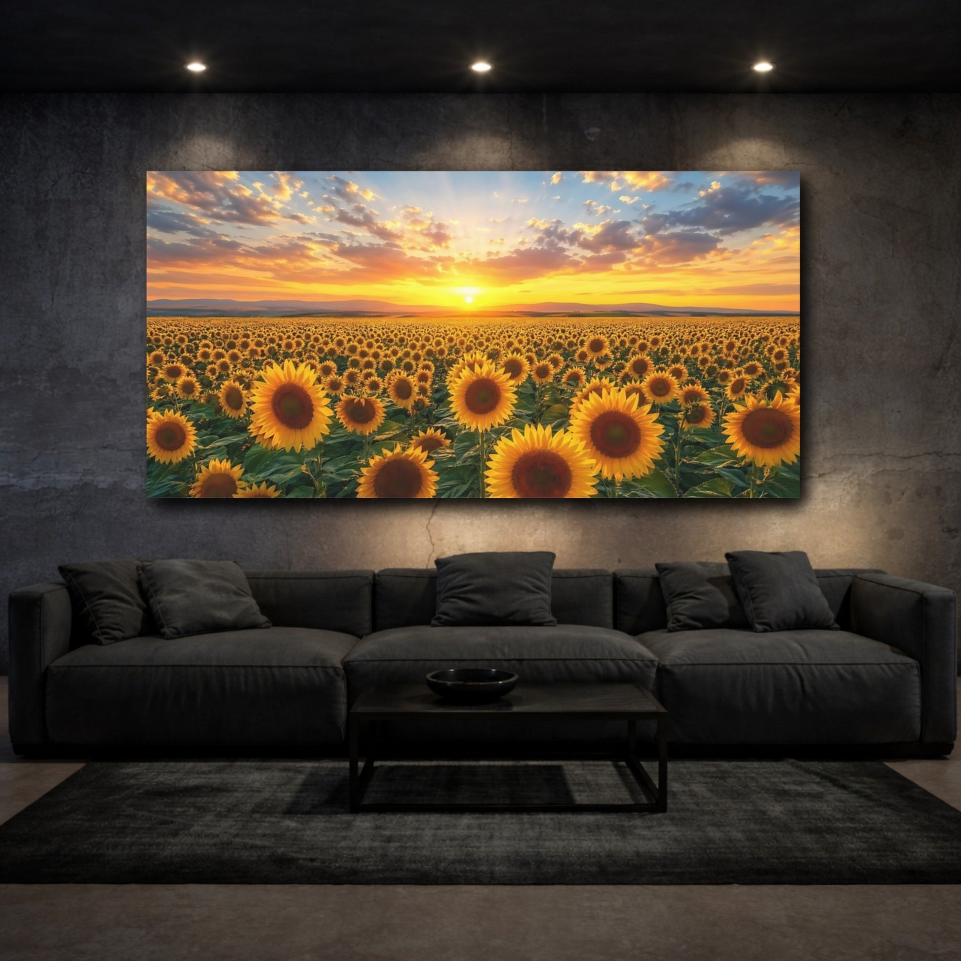 Mockup 2. Nature Sunflower Field Yellow Sunflowers shown as stretched canvas wall art