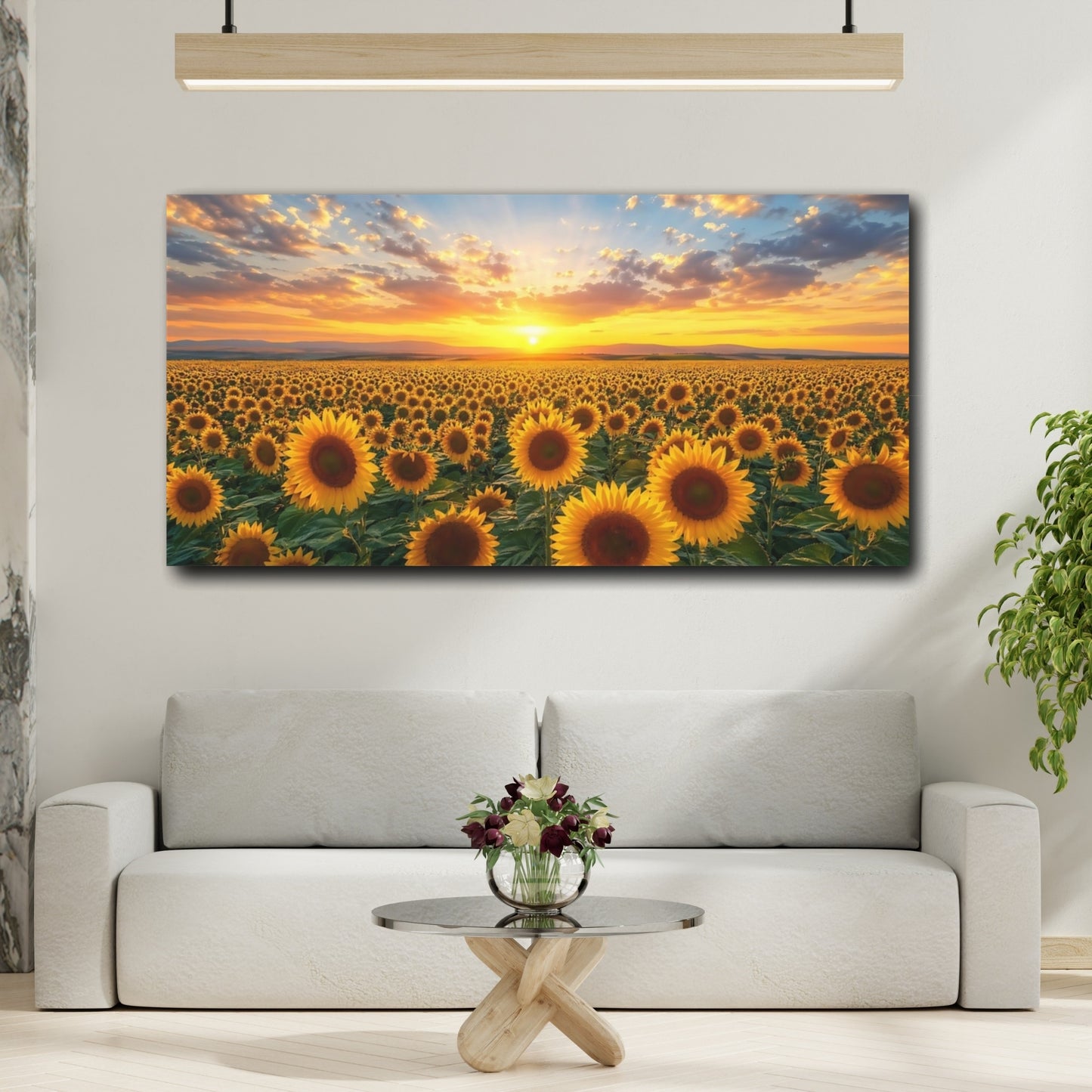 Mockup 4. Nature Sunflower Field Yellow Sunflowers shown as stretched canvas wall art