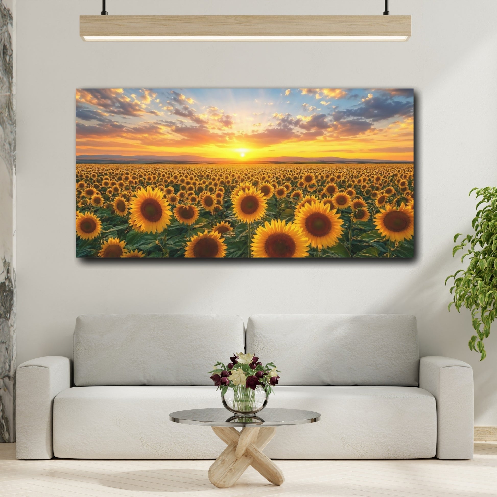 Mockup 4. Nature Sunflower Field Yellow Sunflowers shown as stretched canvas wall art