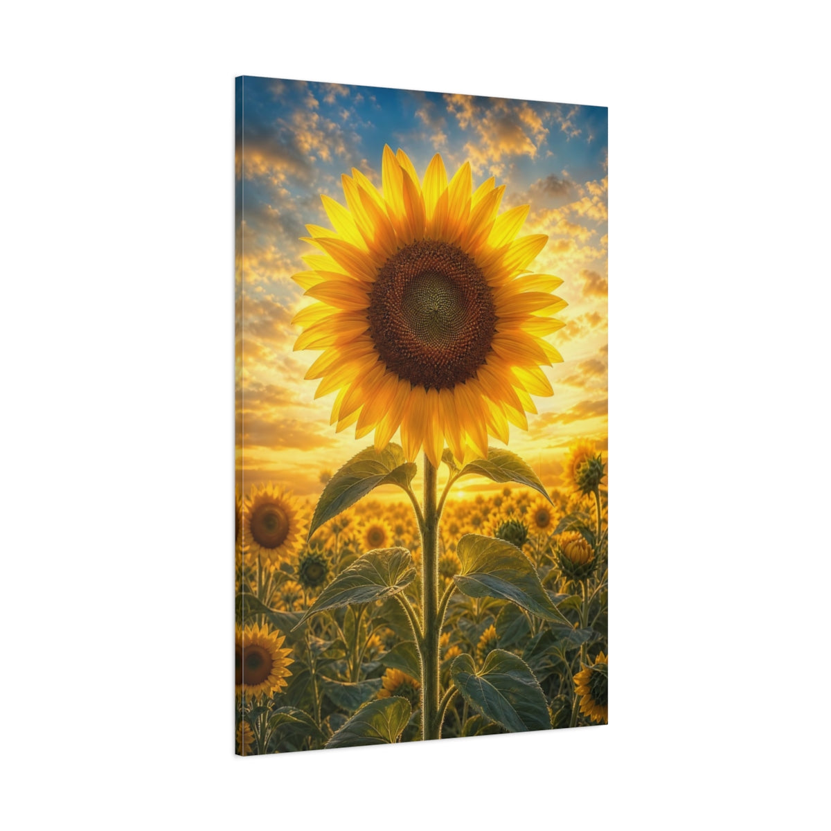 Side Mockup 1. Nature Sunflower Yellow And Orange shown as stretched canvas wall art