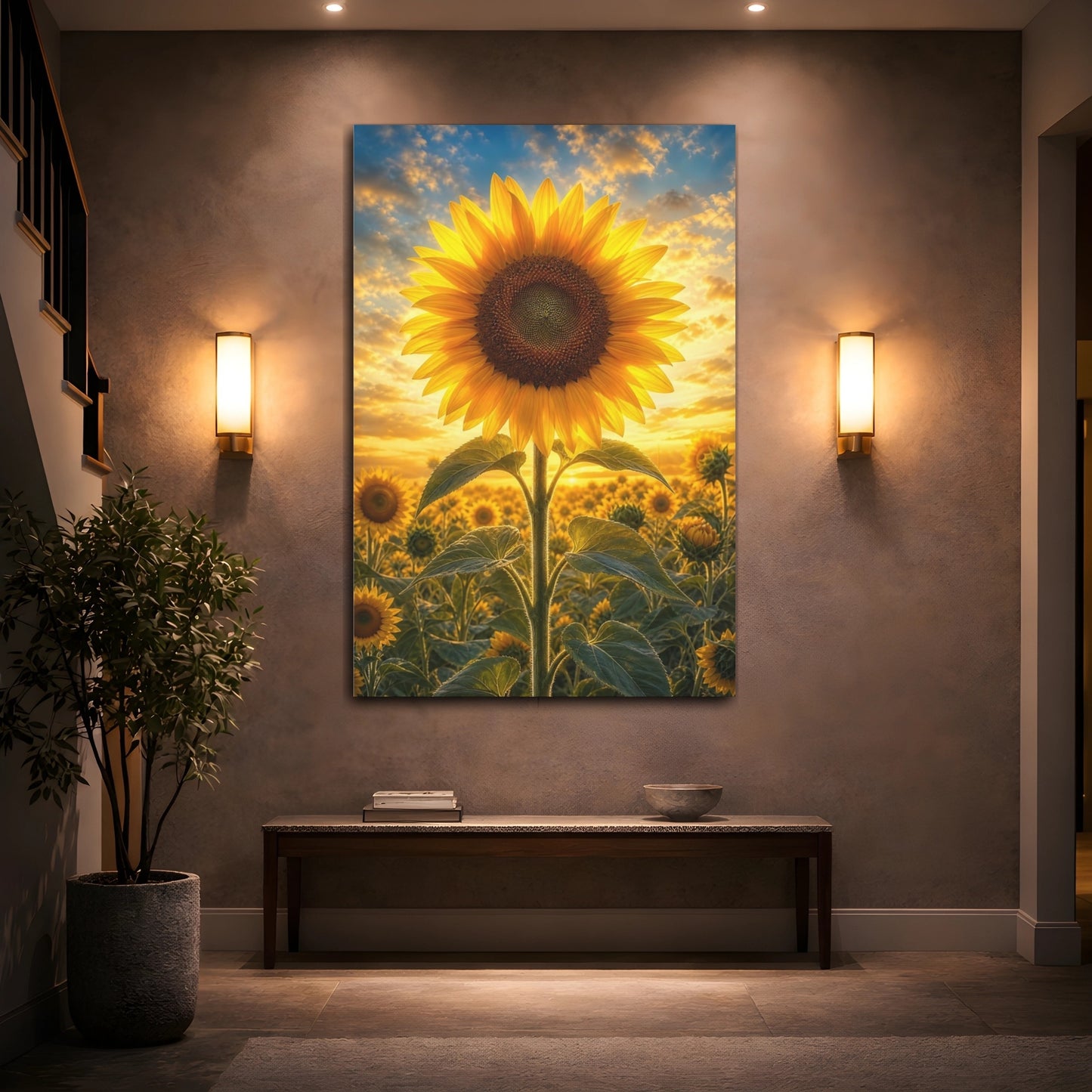 Mockup 2. Nature Sunflower Yellow And Orange shown as stretched canvas wall art
