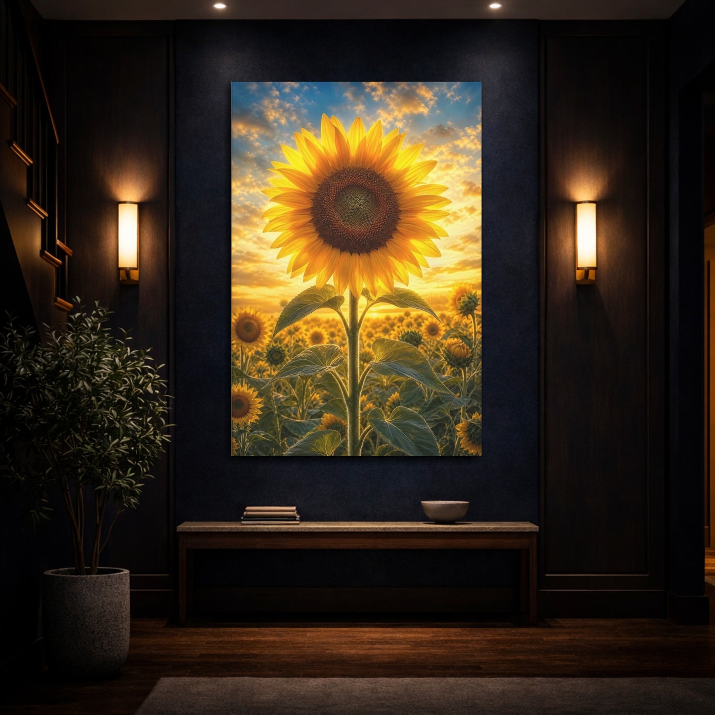 Mockup 4. Nature Sunflower Yellow And Orange shown as stretched canvas wall art