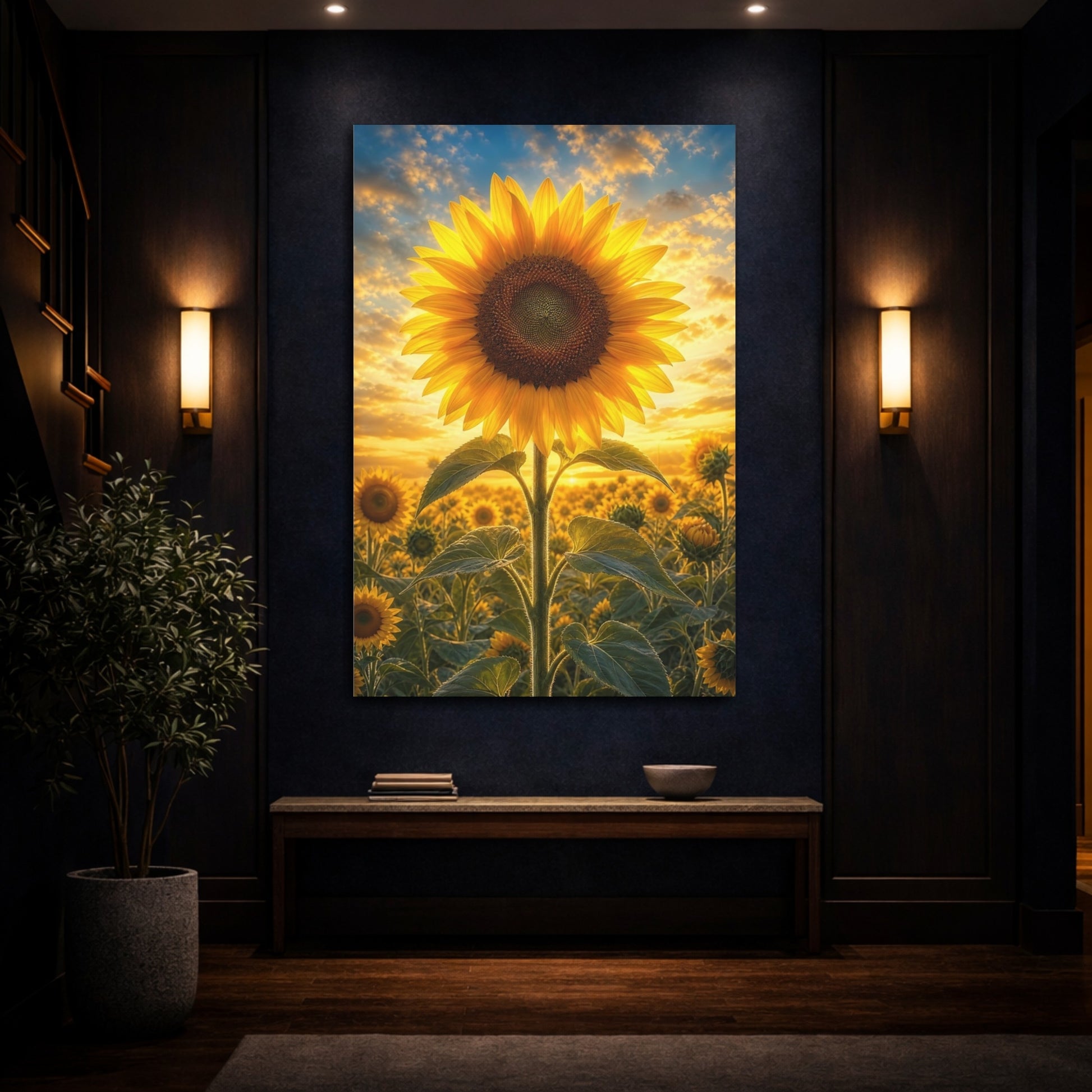 Mockup 4. Nature Sunflower Yellow And Orange shown as stretched canvas wall art