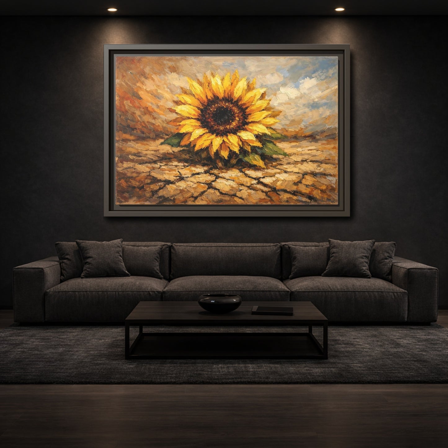 Mockup 2. Nature Sunflower Yellow Sunflower shown as stretched canvas wall art