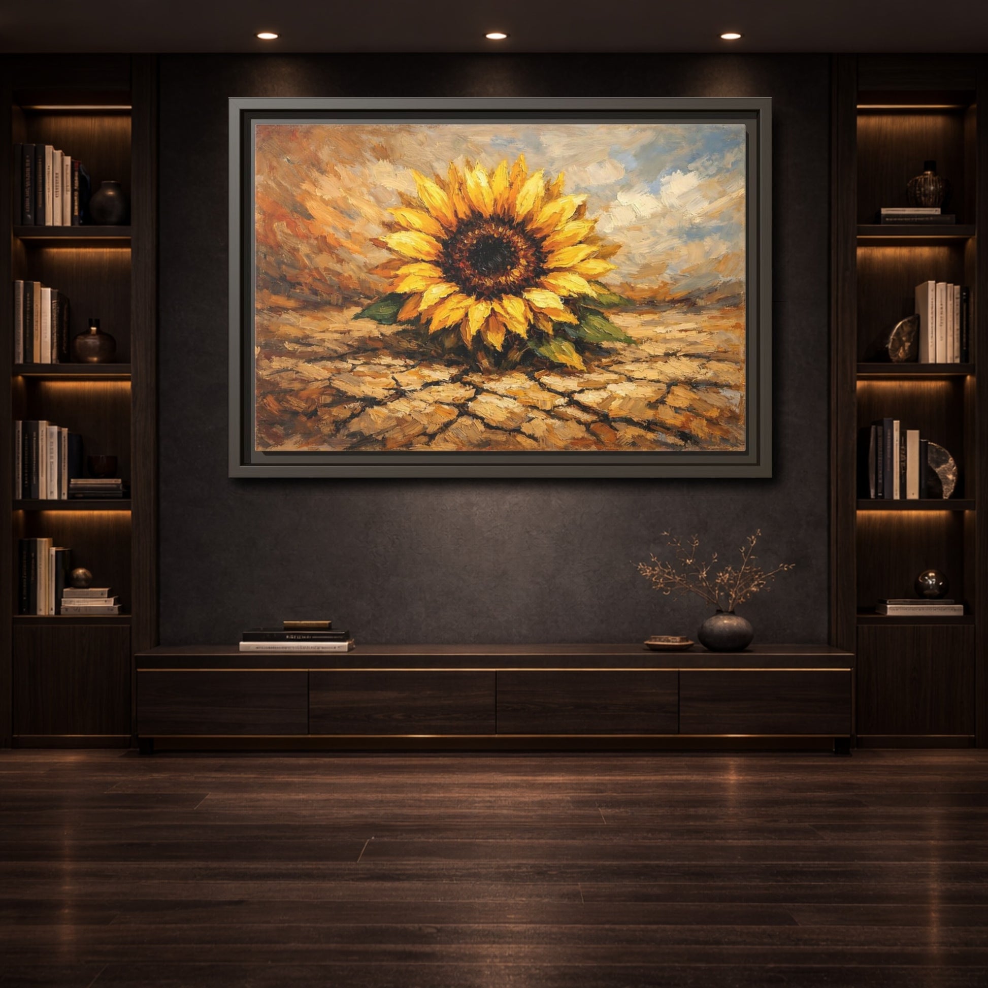 Mockup 3. Nature Sunflower Yellow Sunflower shown as stretched canvas wall art