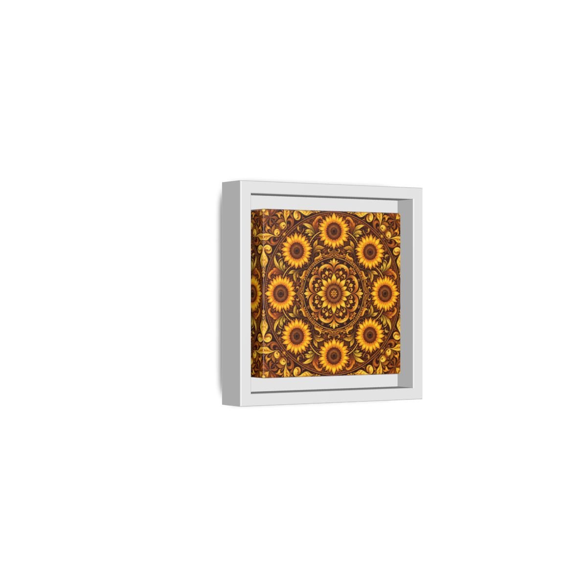 Nature Sunflowers Brown And Gold Framed Canvas Print – ornate Decor for Living Room, Above Fireplace - YesArtYes