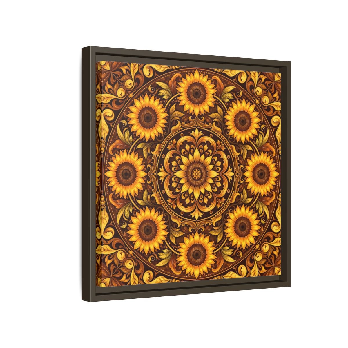 Nature Sunflowers Brown And Gold Framed Canvas Print – ornate Decor for Living Room, Above Fireplace - YesArtYes