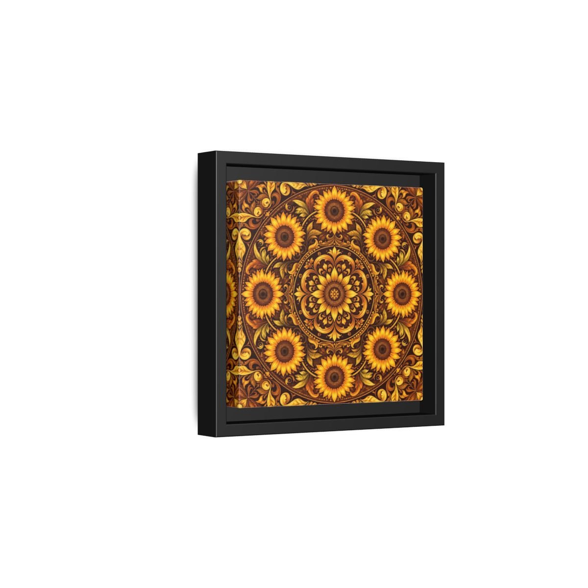 Nature Sunflowers Brown And Gold Framed Canvas Print – ornate Decor for Living Room, Above Fireplace - YesArtYes