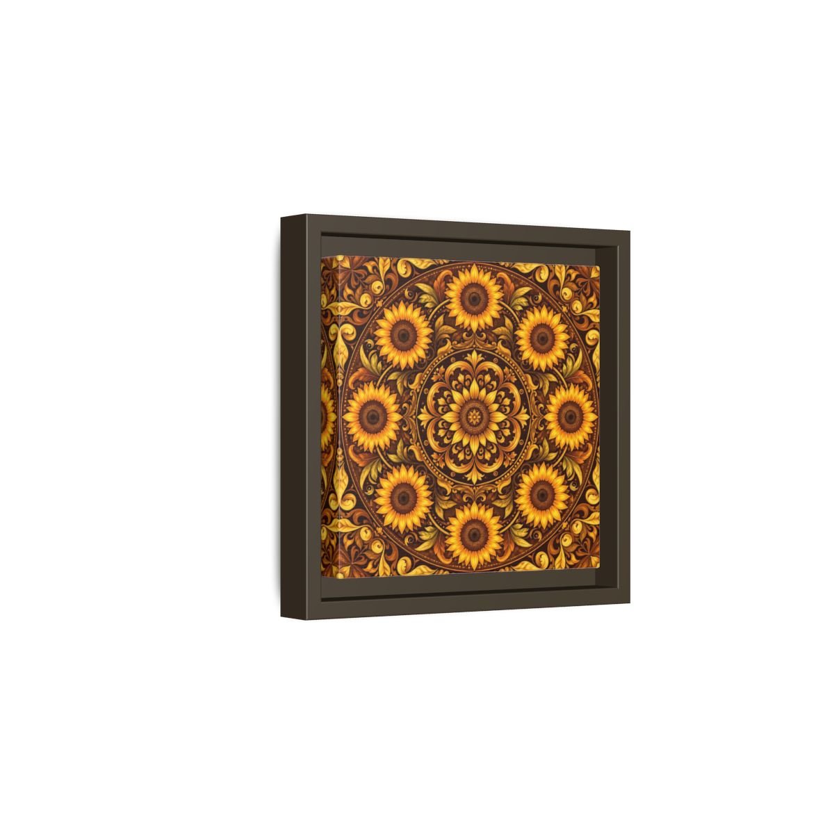 Nature Sunflowers Brown And Gold Framed Canvas Print – ornate Decor for Living Room, Above Fireplace - YesArtYes