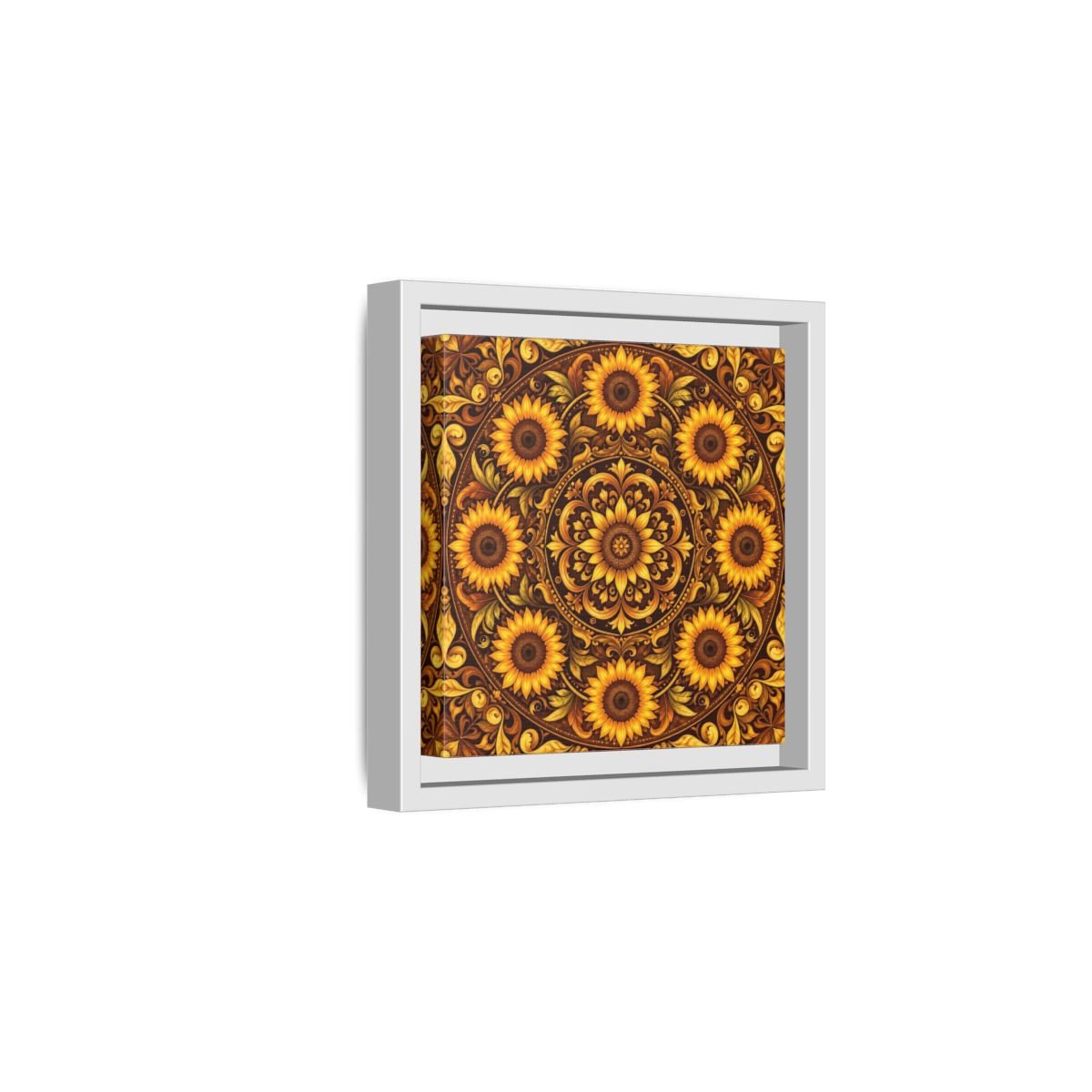 Nature Sunflowers Brown And Gold Framed Canvas Print – ornate Decor for Living Room, Above Fireplace - YesArtYes