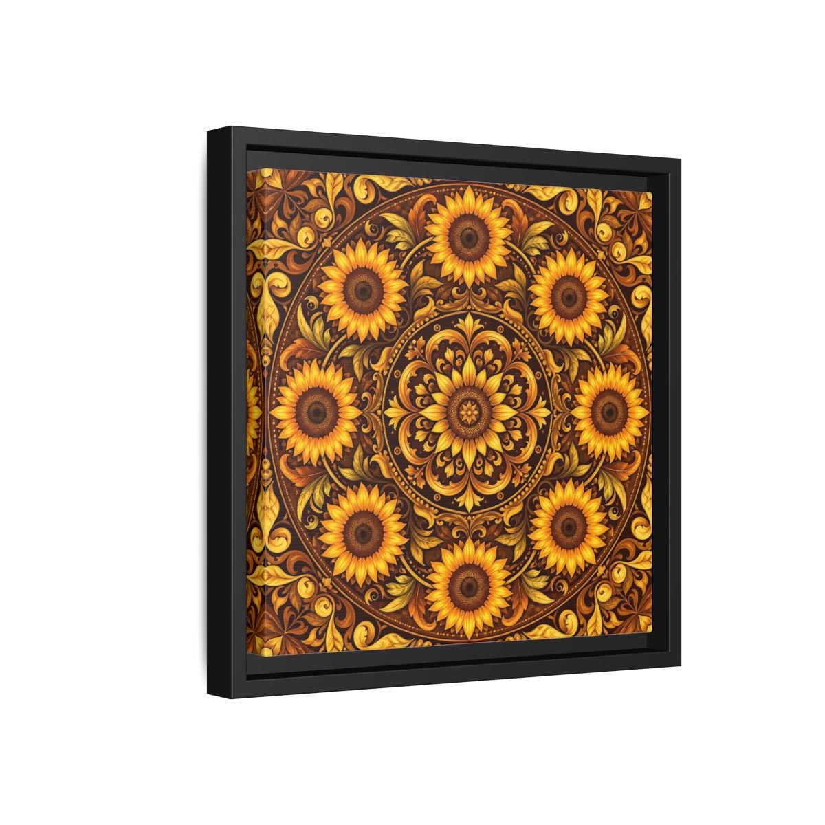 Nature Sunflowers Brown And Gold Framed Canvas Print – ornate Decor for Living Room, Above Fireplace - YesArtYes