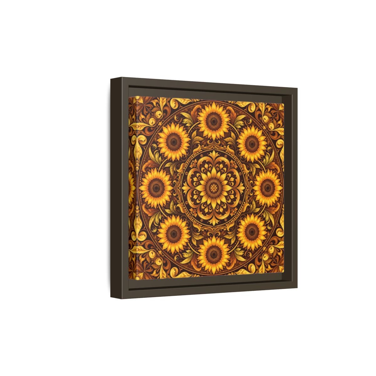 Nature Sunflowers Brown And Gold Framed Canvas Print – ornate Decor for Living Room, Above Fireplace - YesArtYes