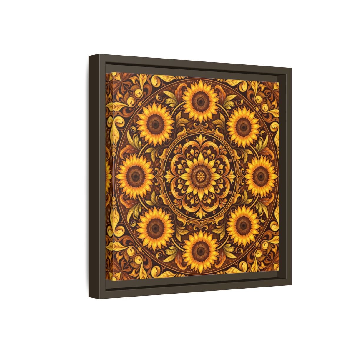 Nature Sunflowers Brown And Gold Framed Canvas Print – ornate Decor for Living Room, Above Fireplace - YesArtYes