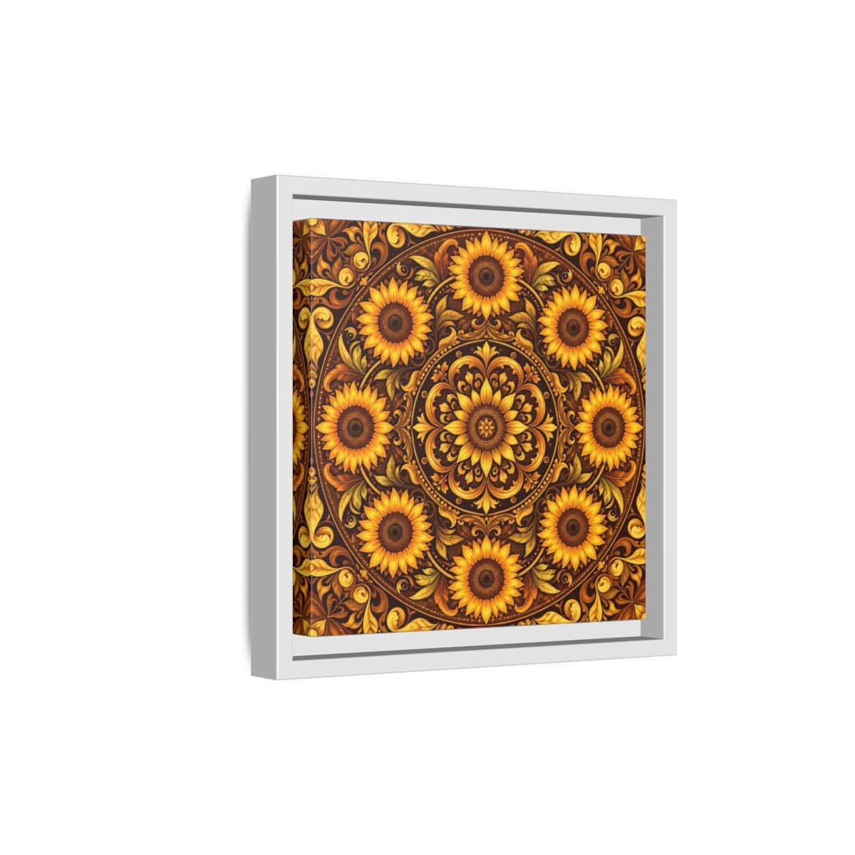 Nature Sunflowers Brown And Gold Framed Canvas Print – ornate Decor for Living Room, Above Fireplace - YesArtYes