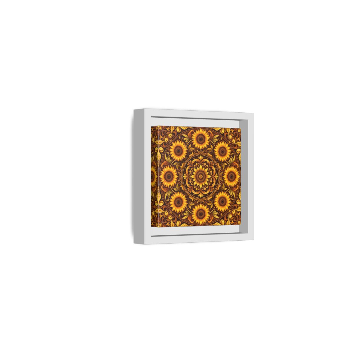 Side Mockup 22. Nature Sunflowers Brown And Gold Sunflower shown as framed canvas print