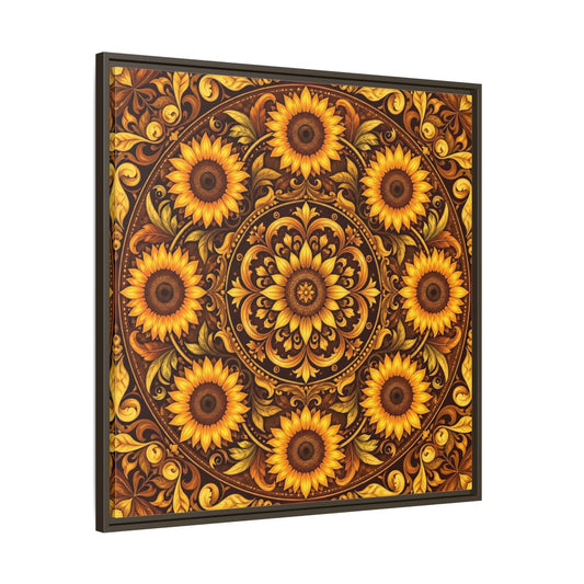 Main Mockup. Nature Sunflowers Brown And Gold Sunflower shown as framed canvas print