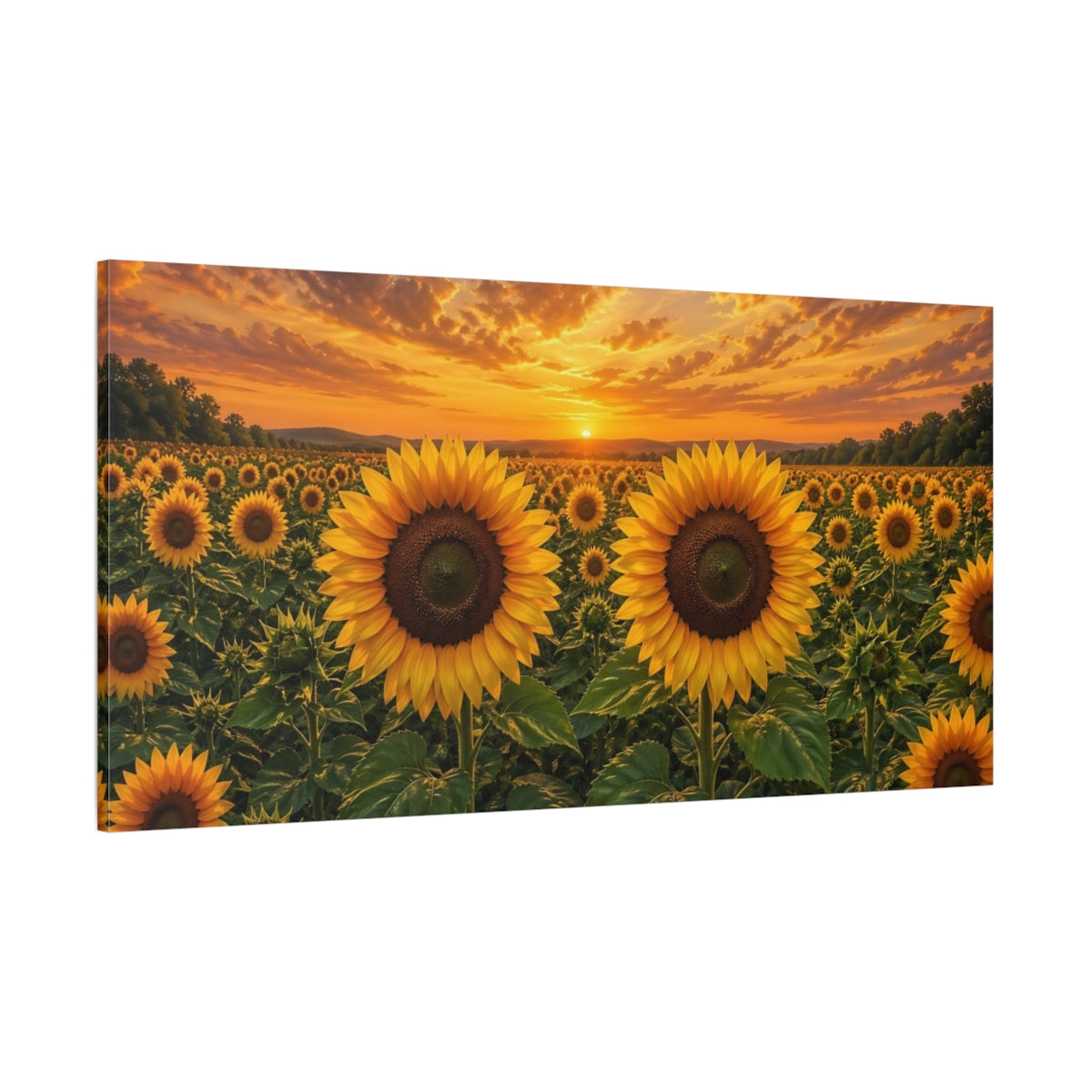 Side Mockup 2. Nature Sunflowers Yellow And Orange shown as stretched canvas wall art