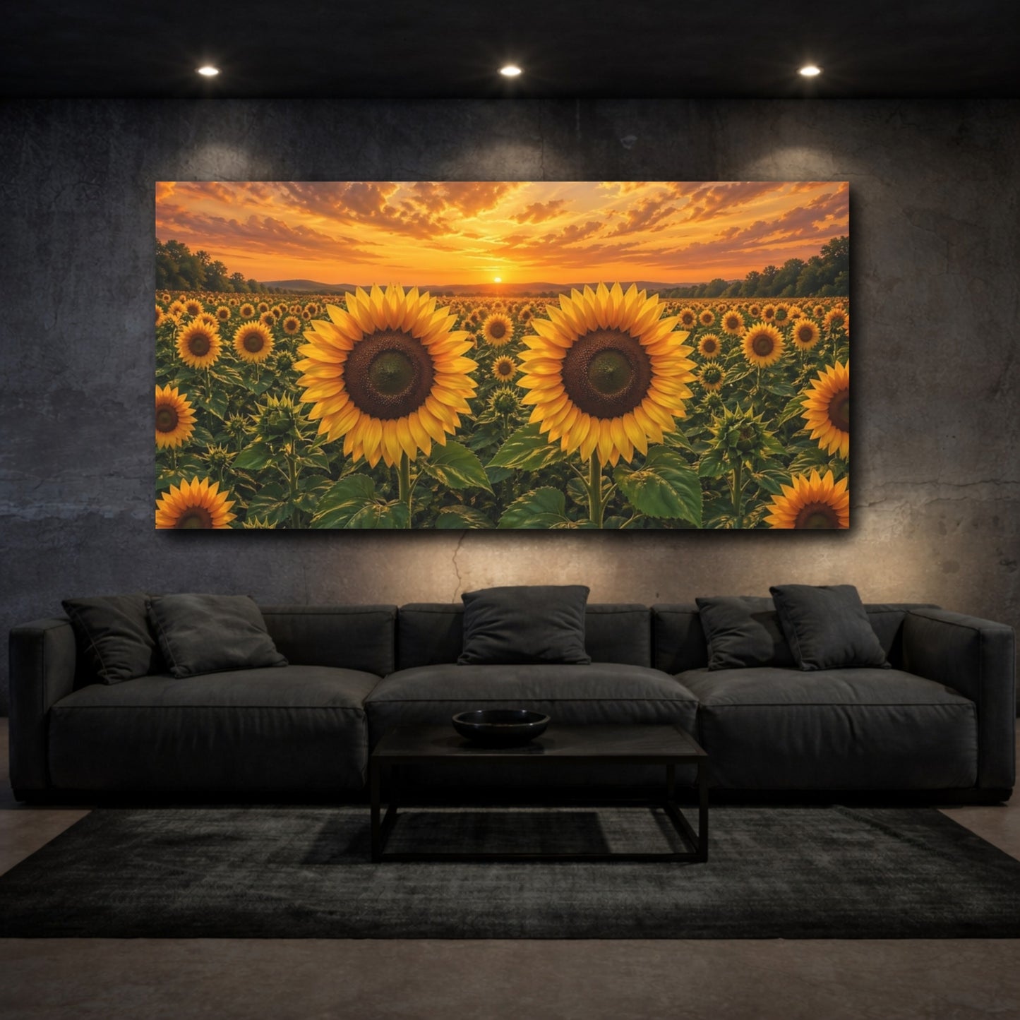 Mockup 2. Nature Sunflowers Yellow And Orange shown as stretched canvas wall art