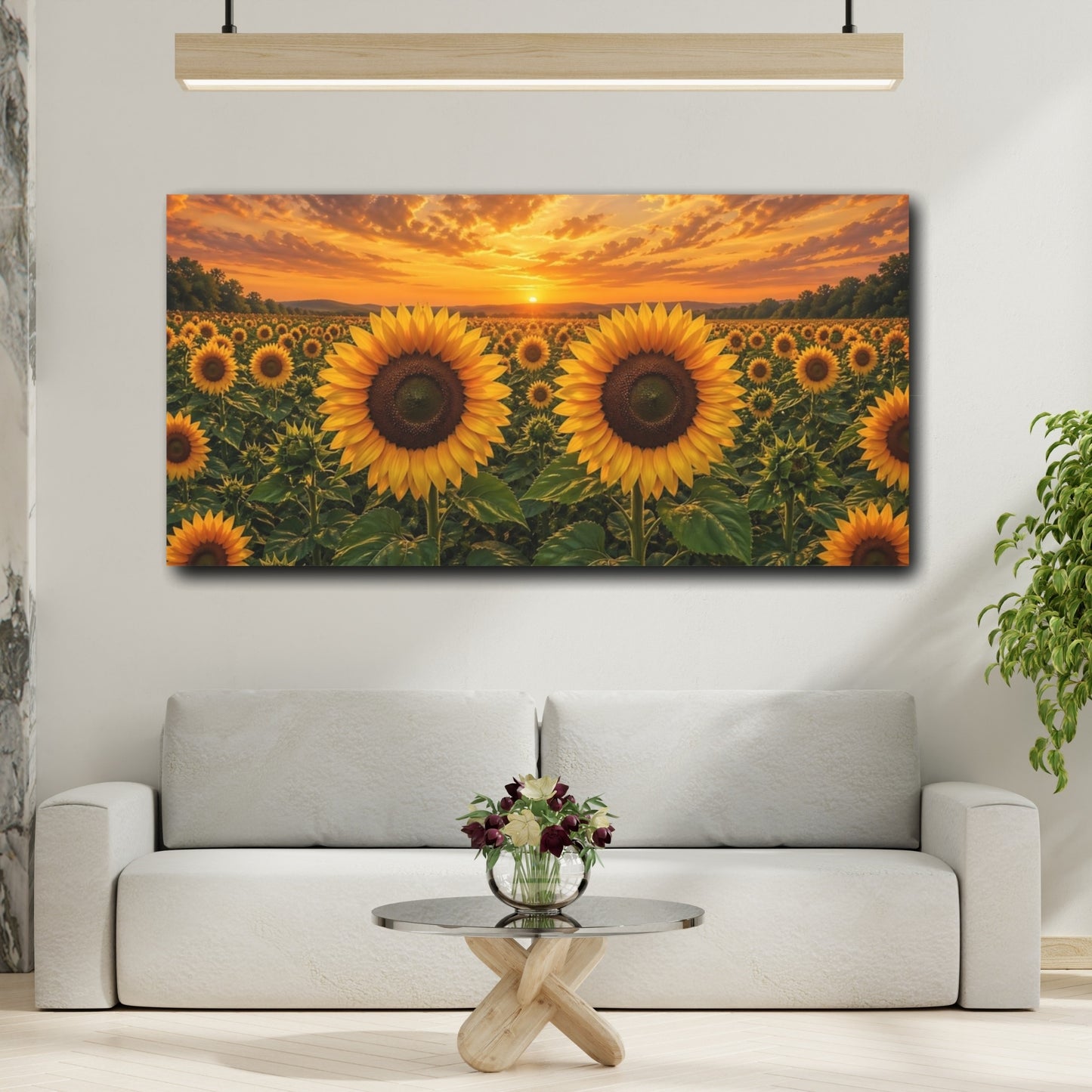 Mockup 3. Nature Sunflowers Yellow And Orange shown as stretched canvas wall art
