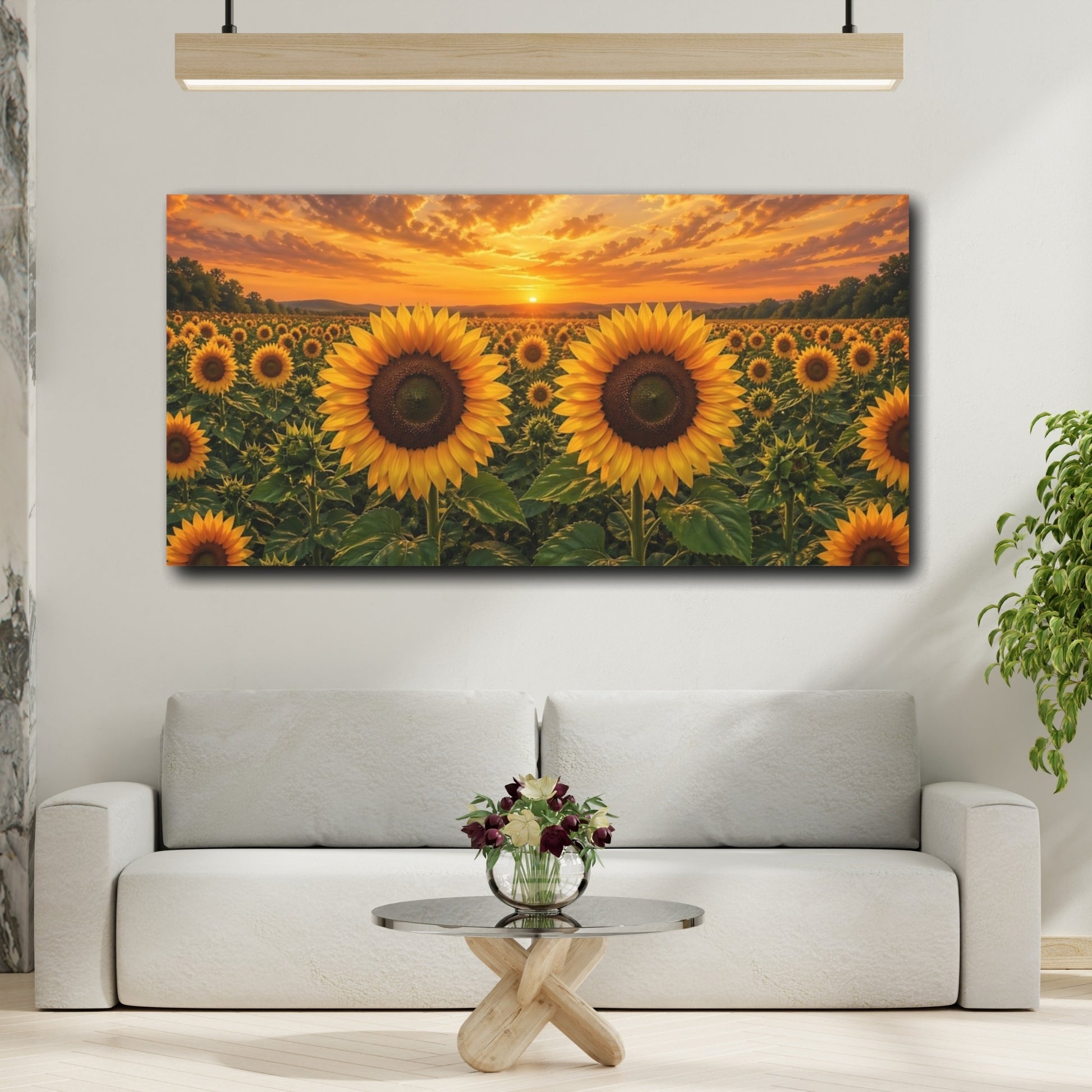Mockup 3. Nature Sunflowers Yellow And Orange shown as stretched canvas wall art